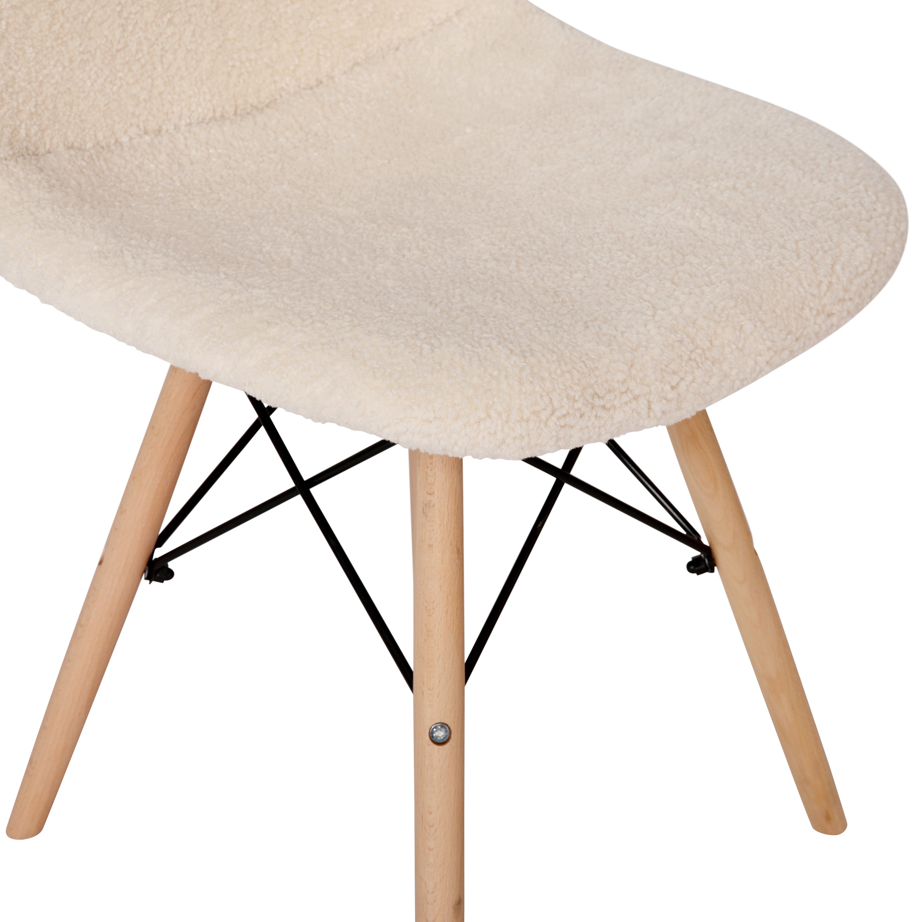 Zula Modern Padded Armless Faux Shearling Accent Chair with Beechwood Legs in Off-White