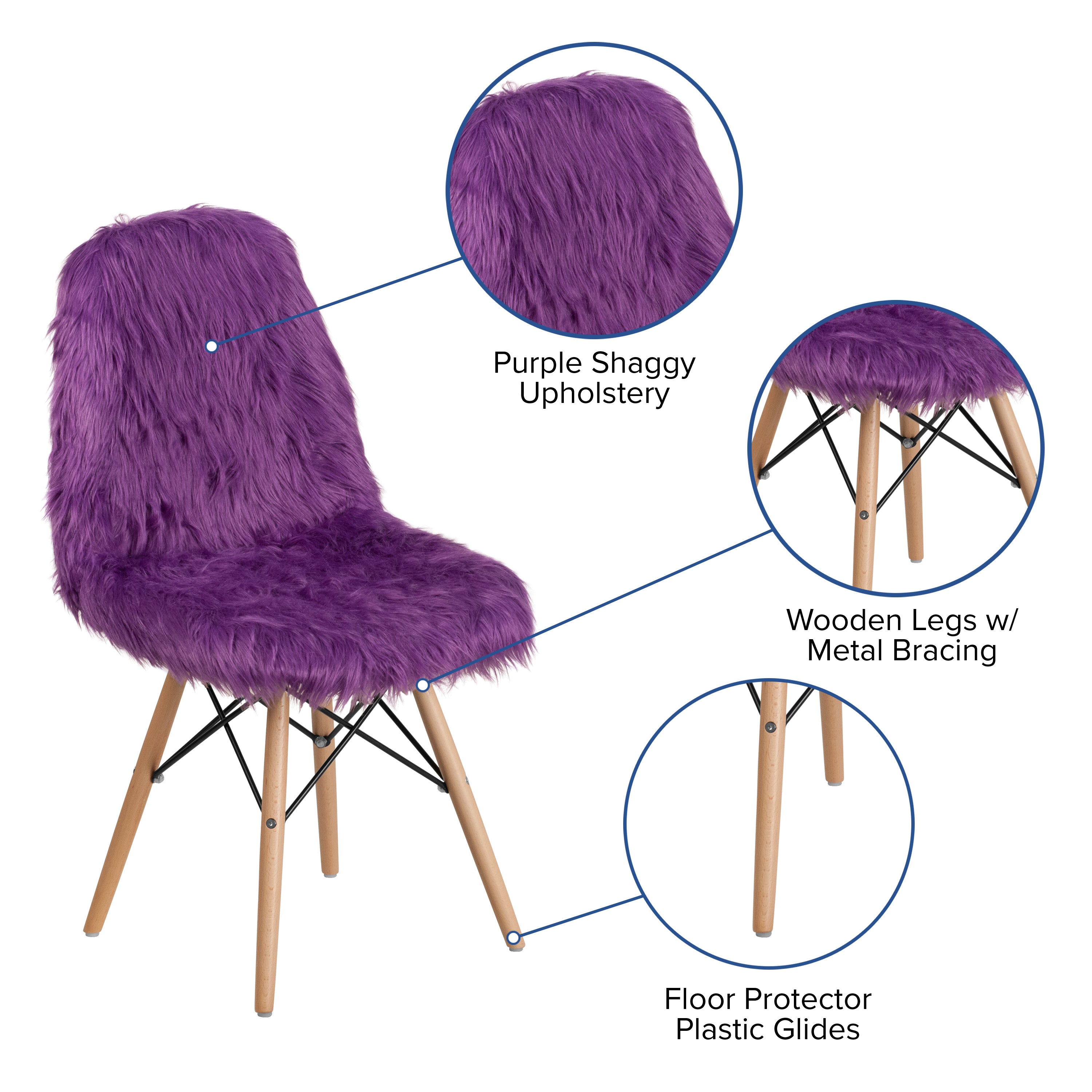Calvin Shaggy Dog Purple Accent Chair