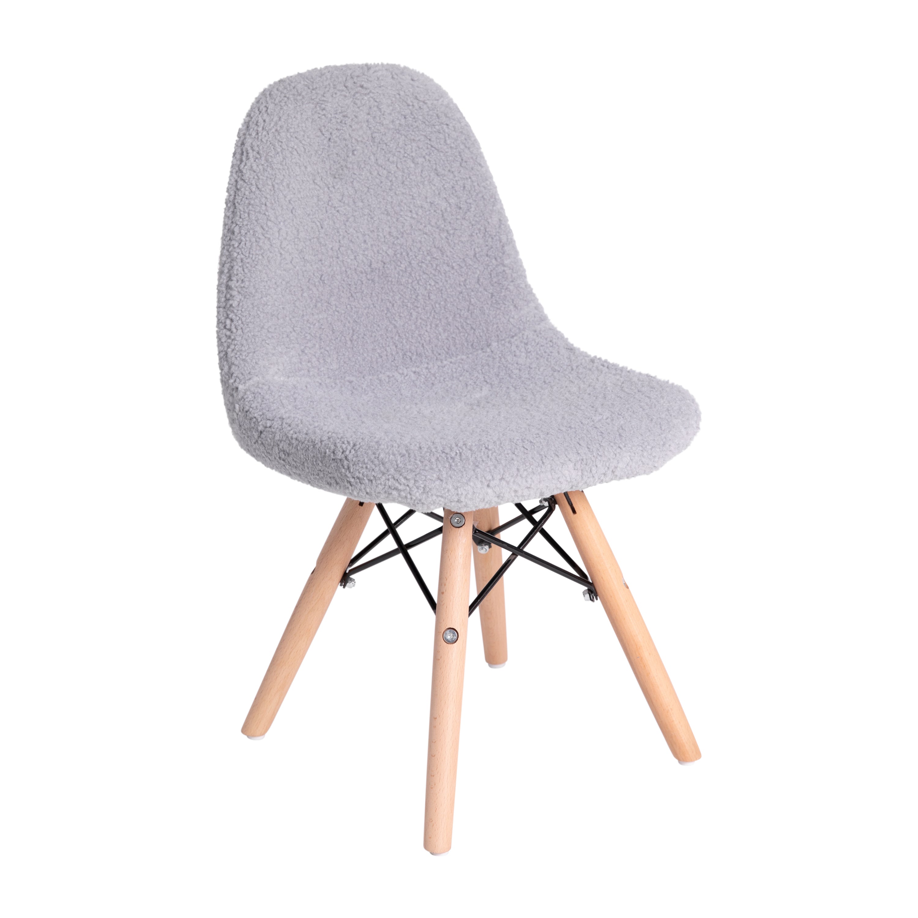 Zula Kid's Modern Padded Armless Faux Faux Shearling Accent Chair with Beechwood Legs in Gray