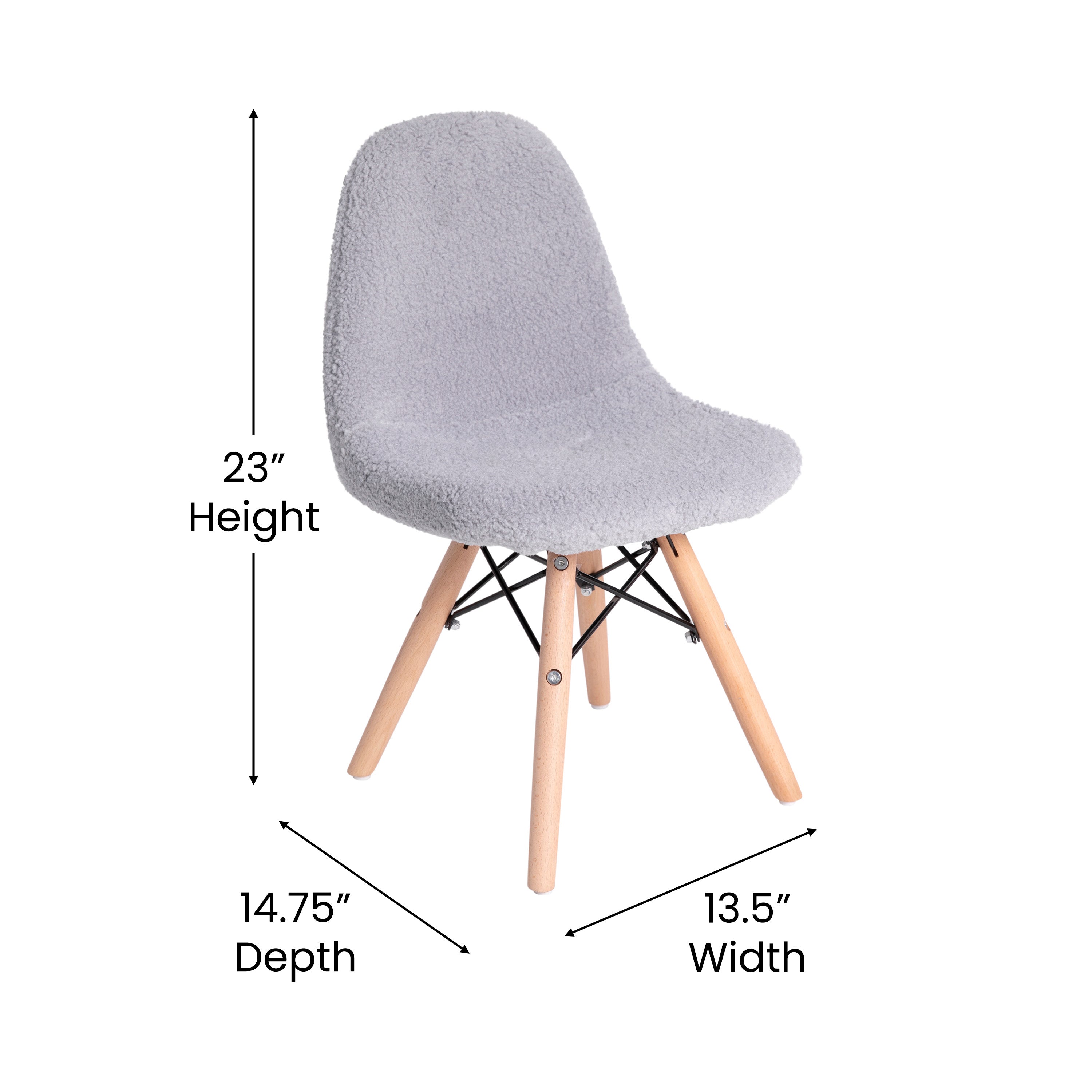 Zula Kid's Modern Padded Armless Faux Faux Shearling Accent Chair with Beechwood Legs in Gray