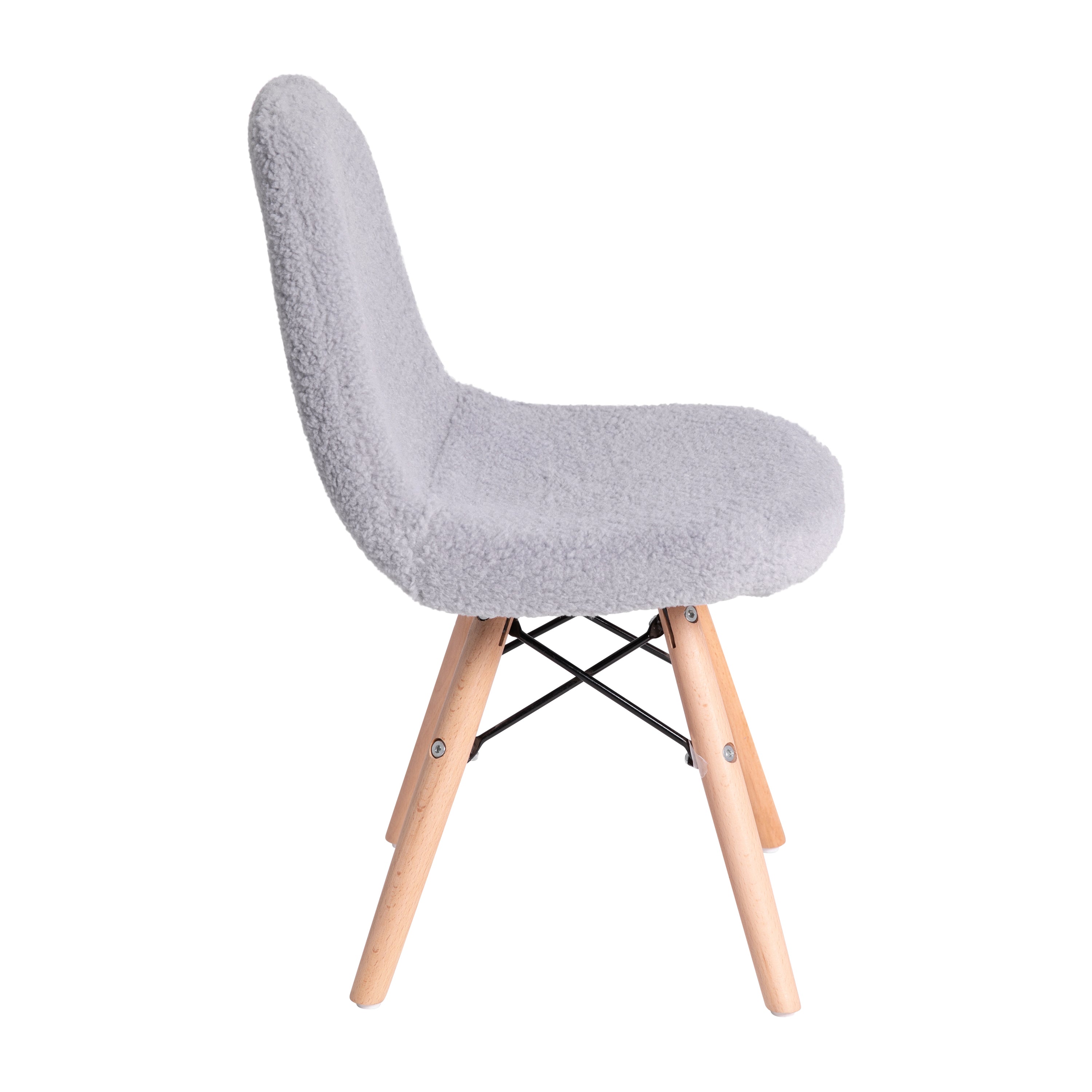 Zula Kid's Modern Padded Armless Faux Faux Shearling Accent Chair with Beechwood Legs in Gray