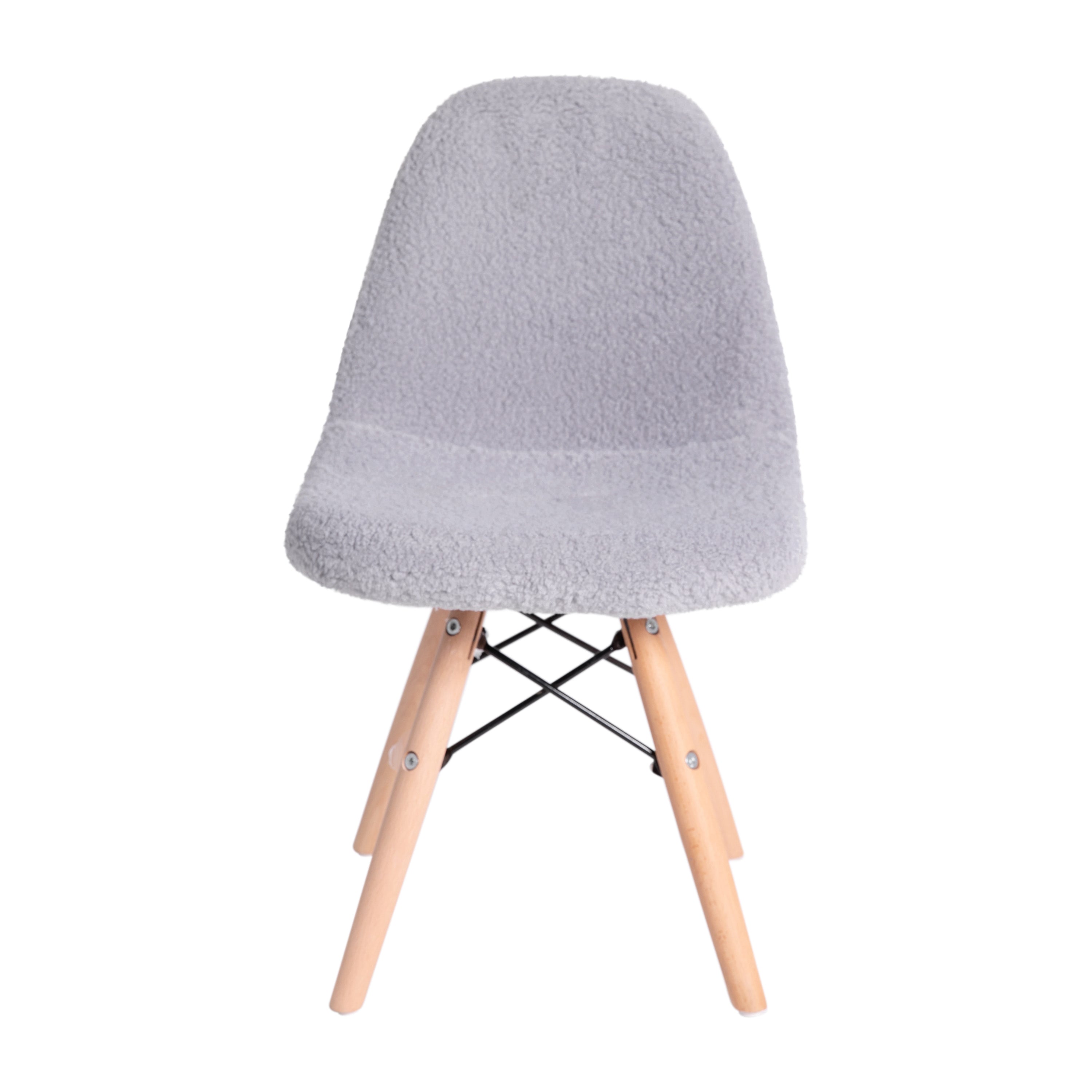 Zula Kid's Modern Padded Armless Faux Faux Shearling Accent Chair with Beechwood Legs in Gray