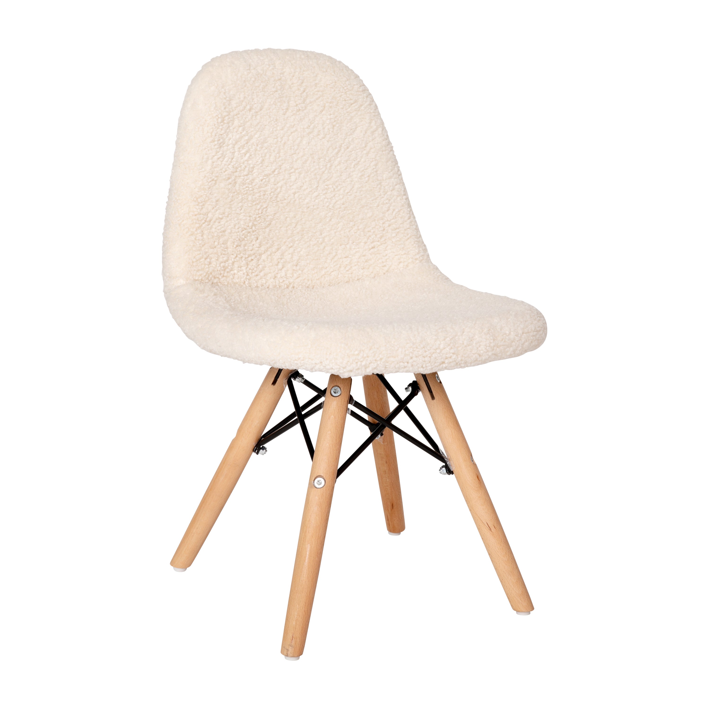Zula Kid's Modern Padded Armless Faux Faux Shearling Accent Chair with Beechwood Legs in Off-White