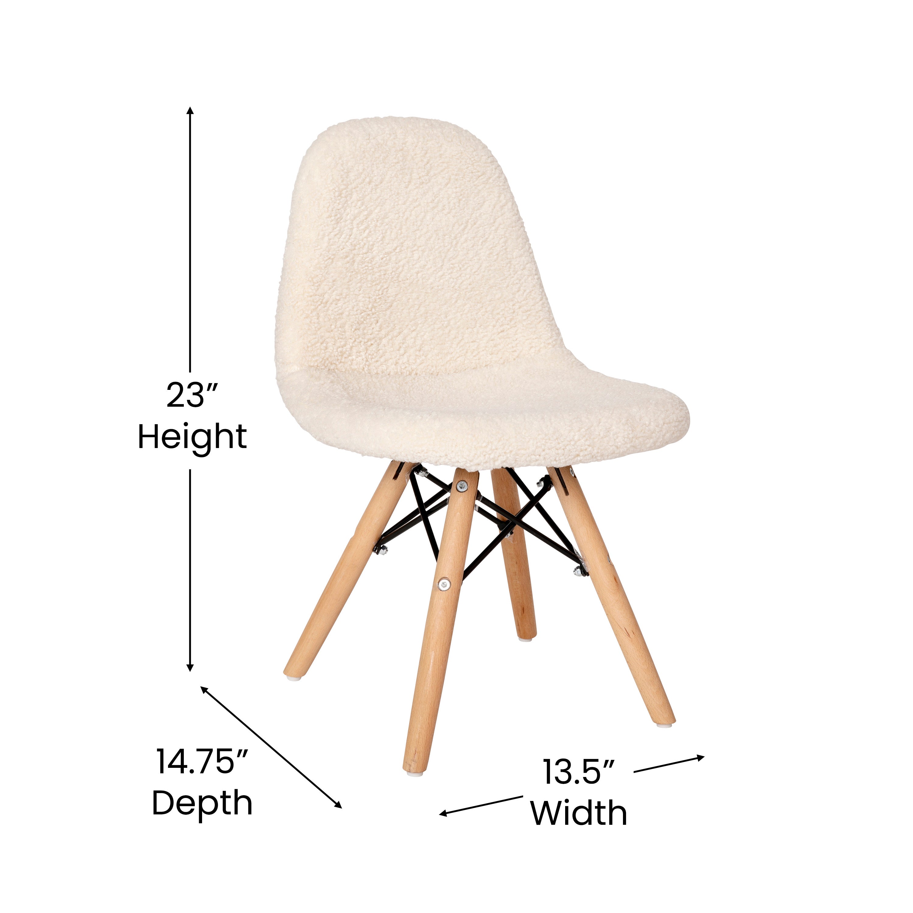 Zula Kid's Modern Padded Armless Faux Faux Shearling Accent Chair with Beechwood Legs in Off-White