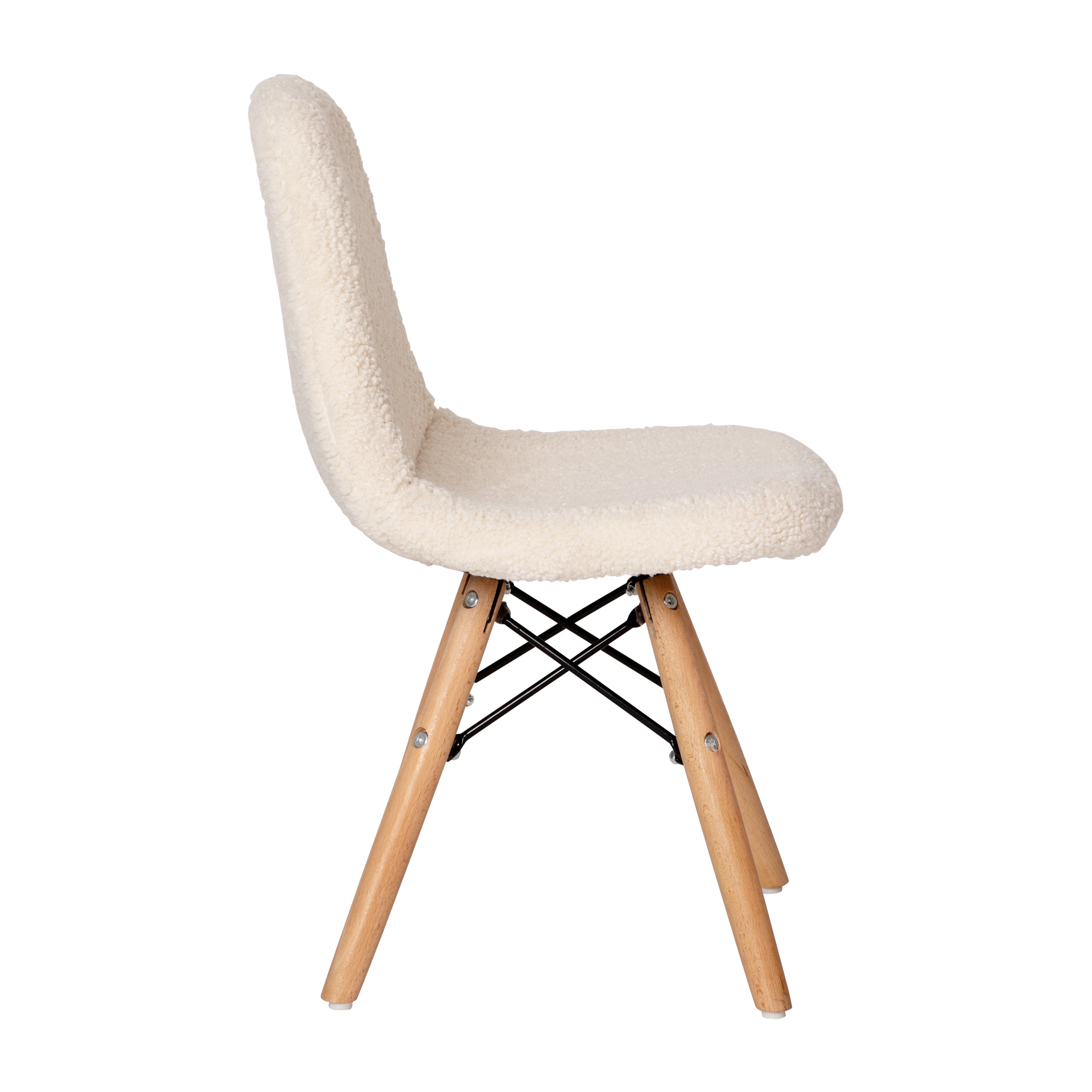 Zula Kid's Modern Padded Armless Faux Faux Shearling Accent Chair with Beechwood Legs in Off-White