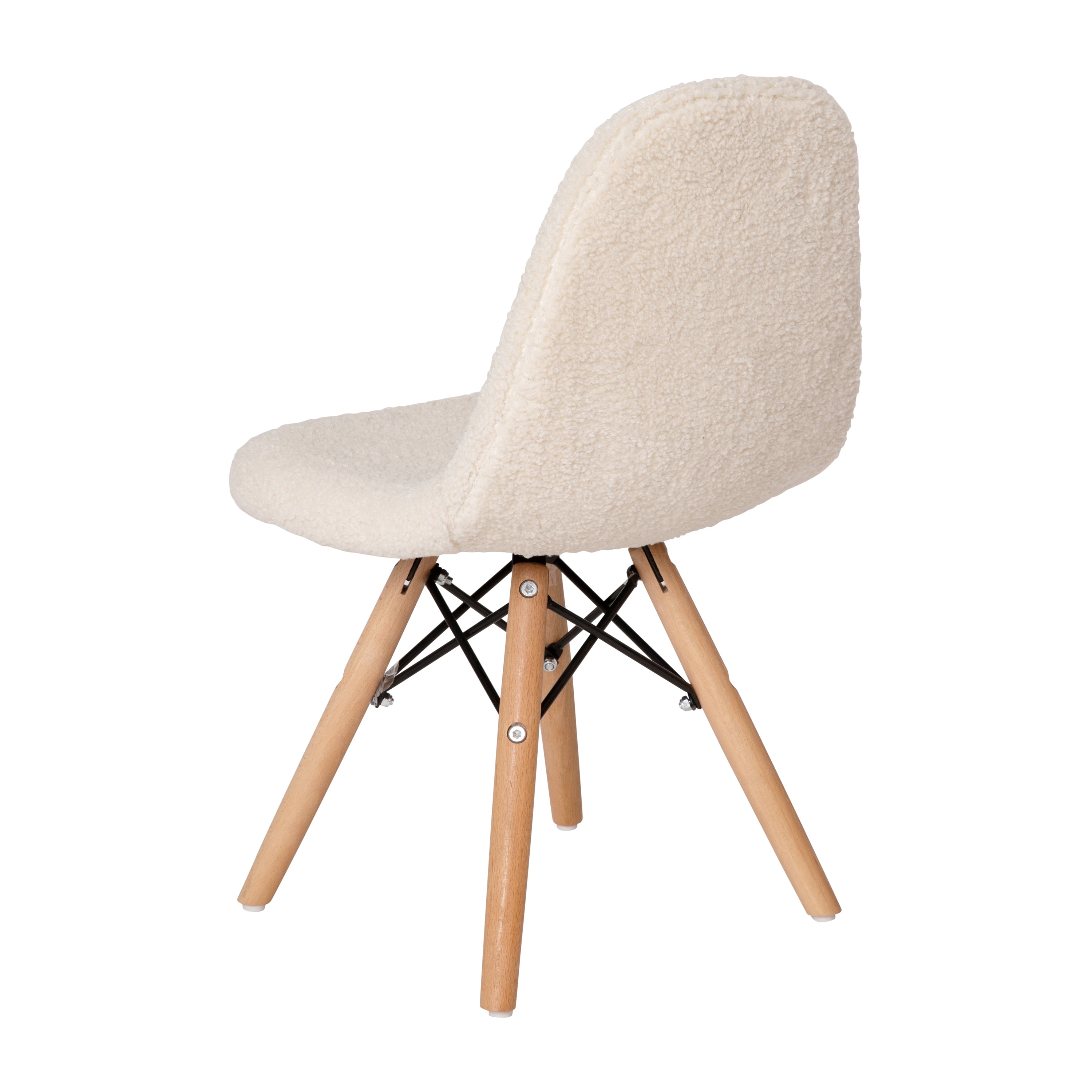 Zula Kid's Modern Padded Armless Faux Faux Shearling Accent Chair with Beechwood Legs in Off-White