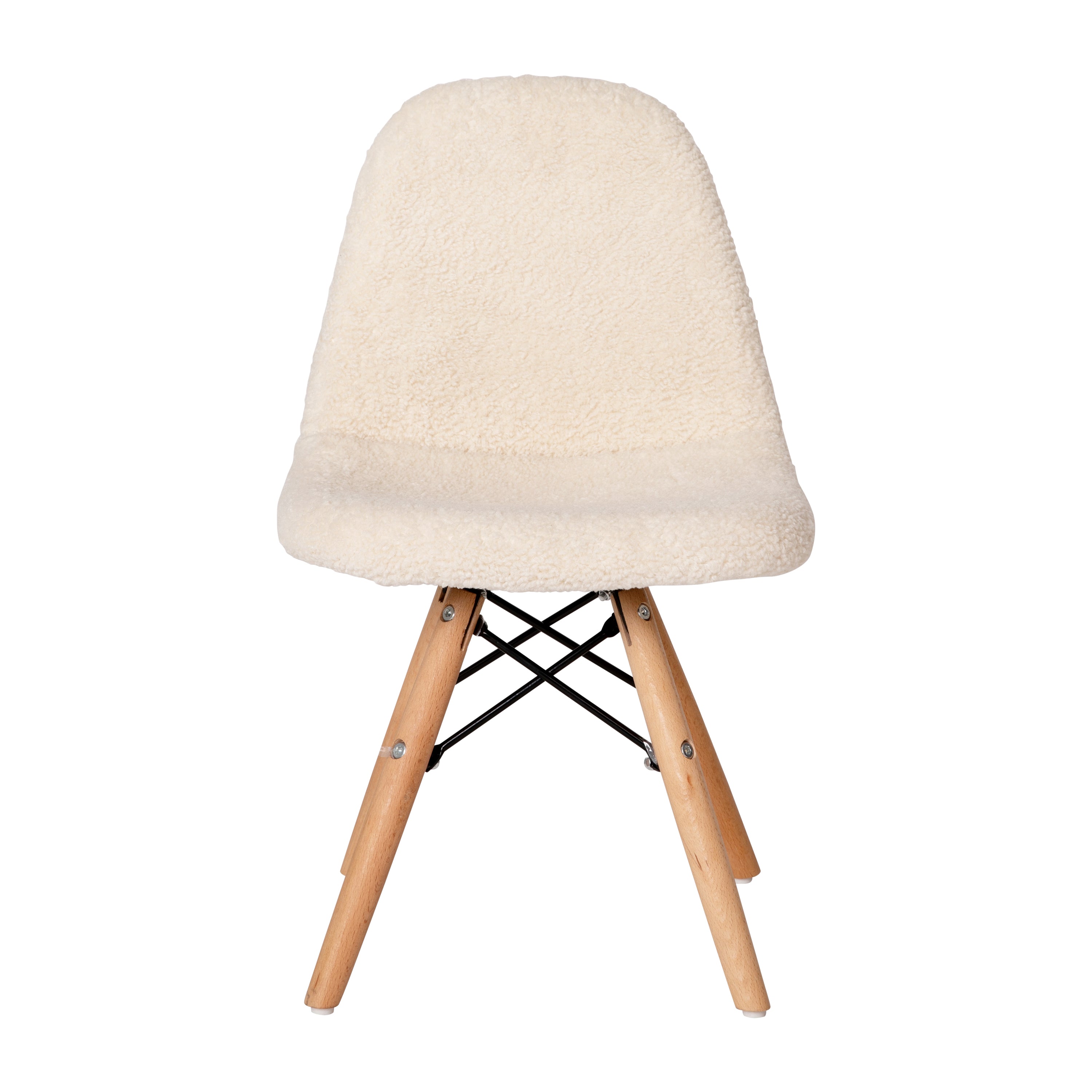 Zula Kid's Modern Padded Armless Faux Faux Shearling Accent Chair with Beechwood Legs in Off-White