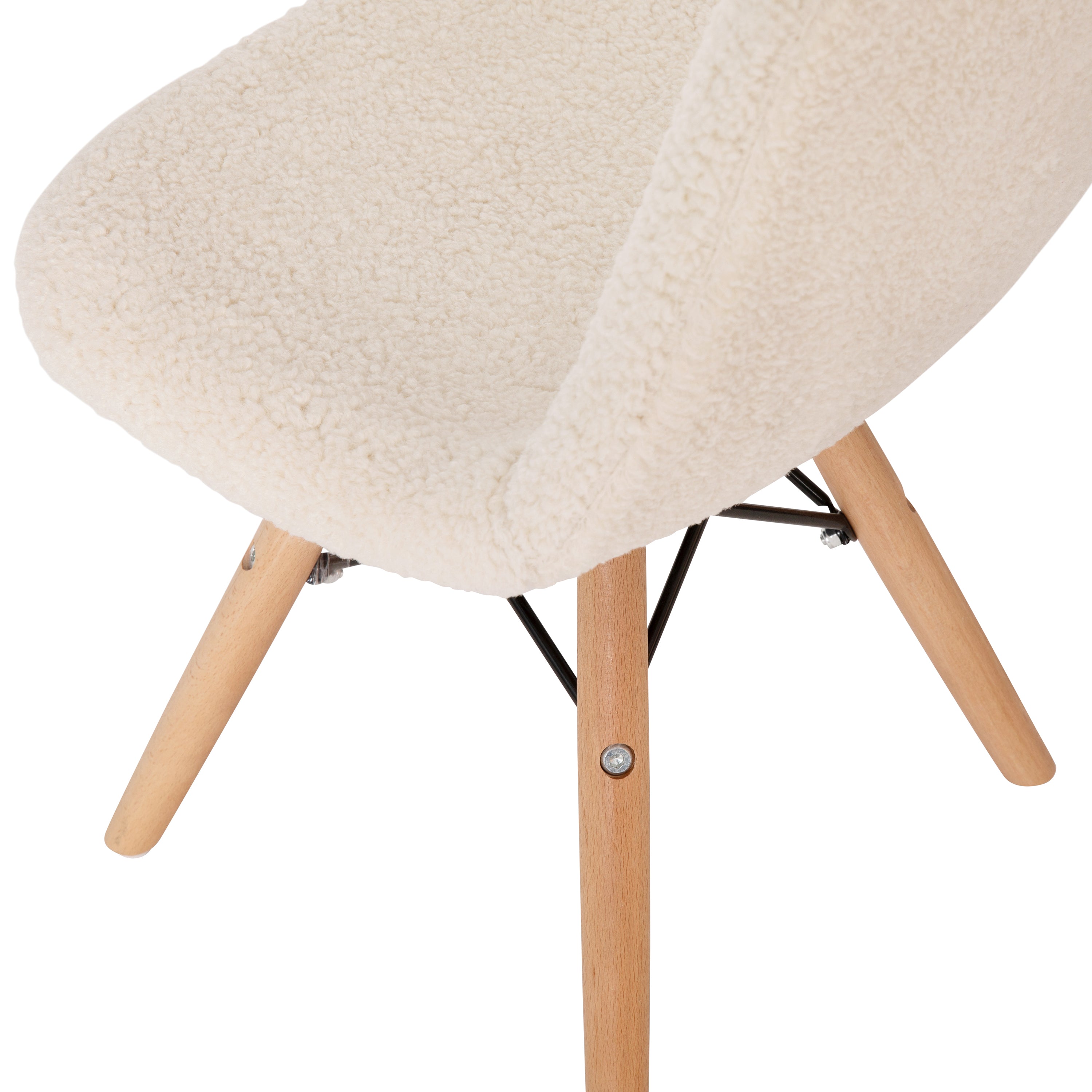 Zula Kid's Modern Padded Armless Faux Faux Shearling Accent Chair with Beechwood Legs in Off-White
