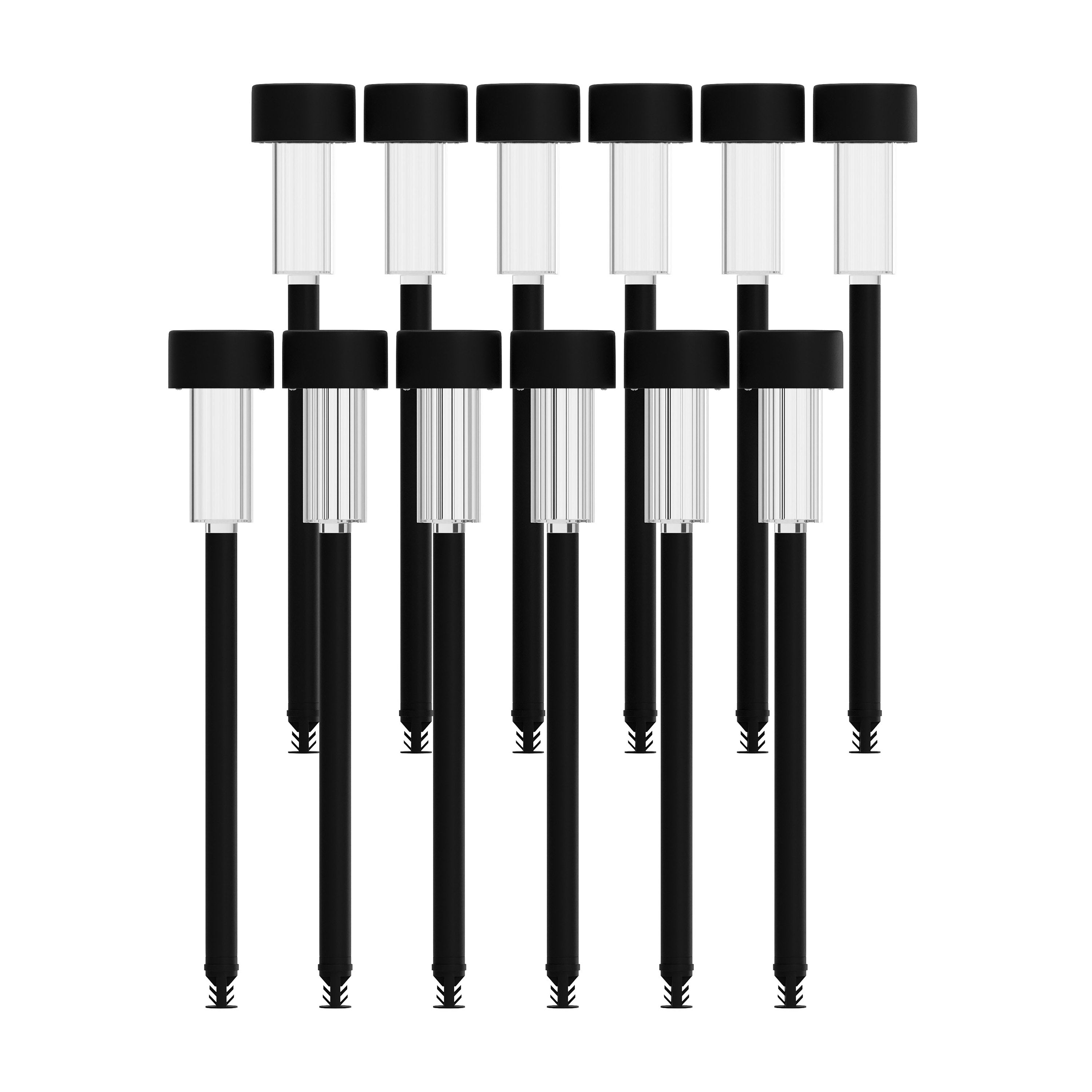 Hartford 12 Pack Black LED Solar Lights, Weather Resistant Outdoor Solar Powered Lights for Pathway, Garden, & Yard