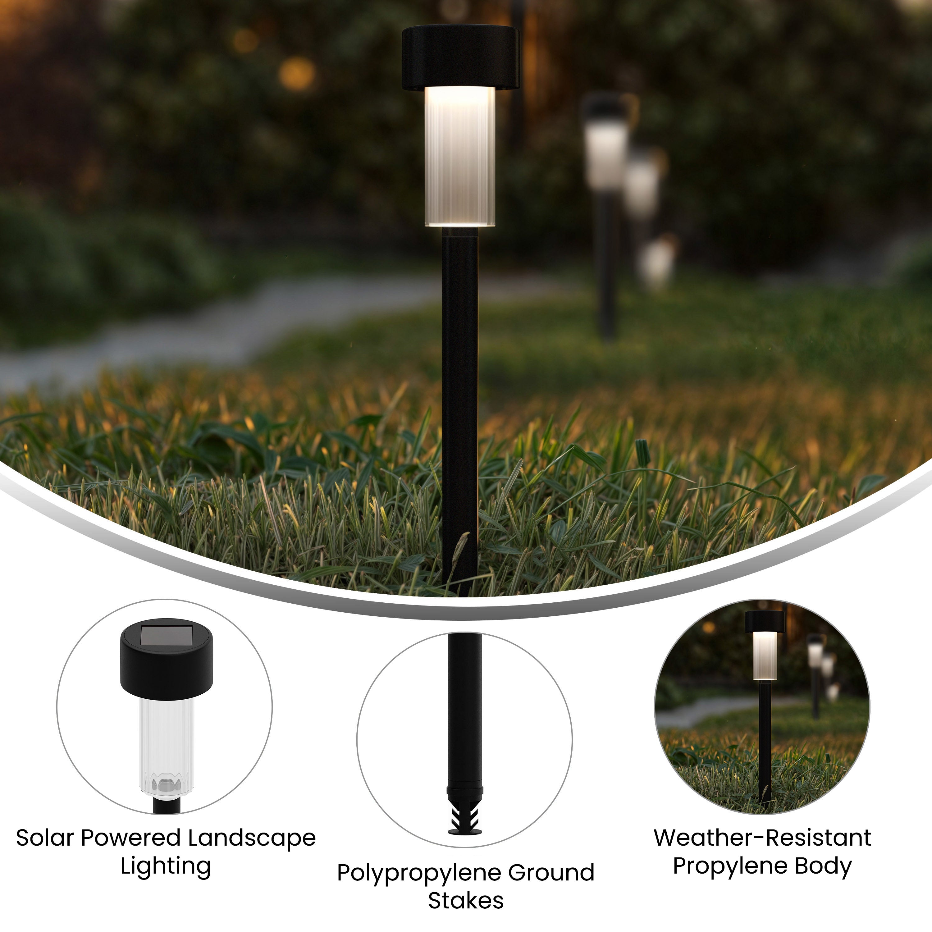 Hartford 12 Pack Black LED Solar Lights, Weather Resistant Outdoor Solar Powered Lights for Pathway, Garden, & Yard