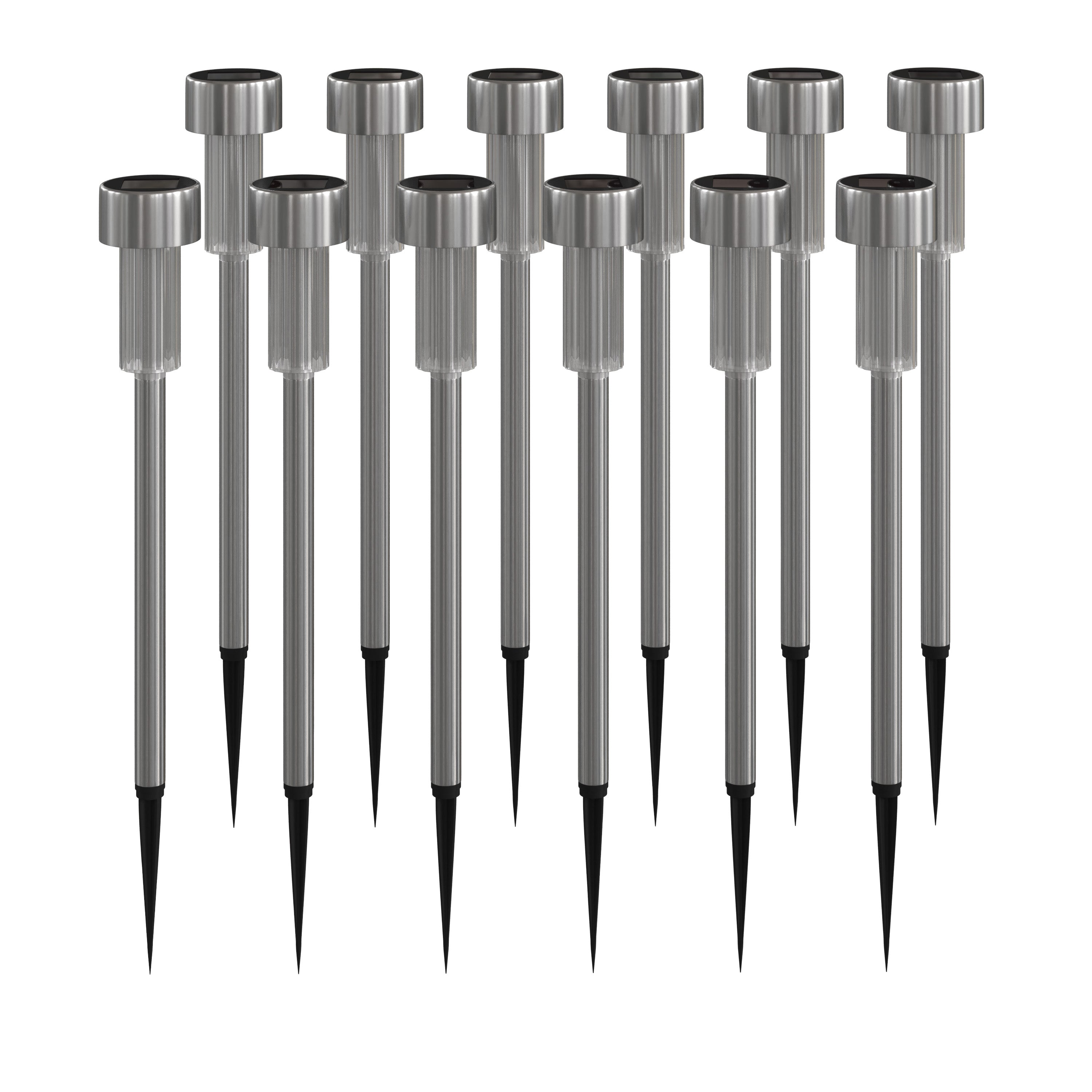 Hartford 12 Pack Stainless Steel LED Solar Lights, Weather Resistant Outdoor Solar Powered Lights for Pathway, Garden, & Yard