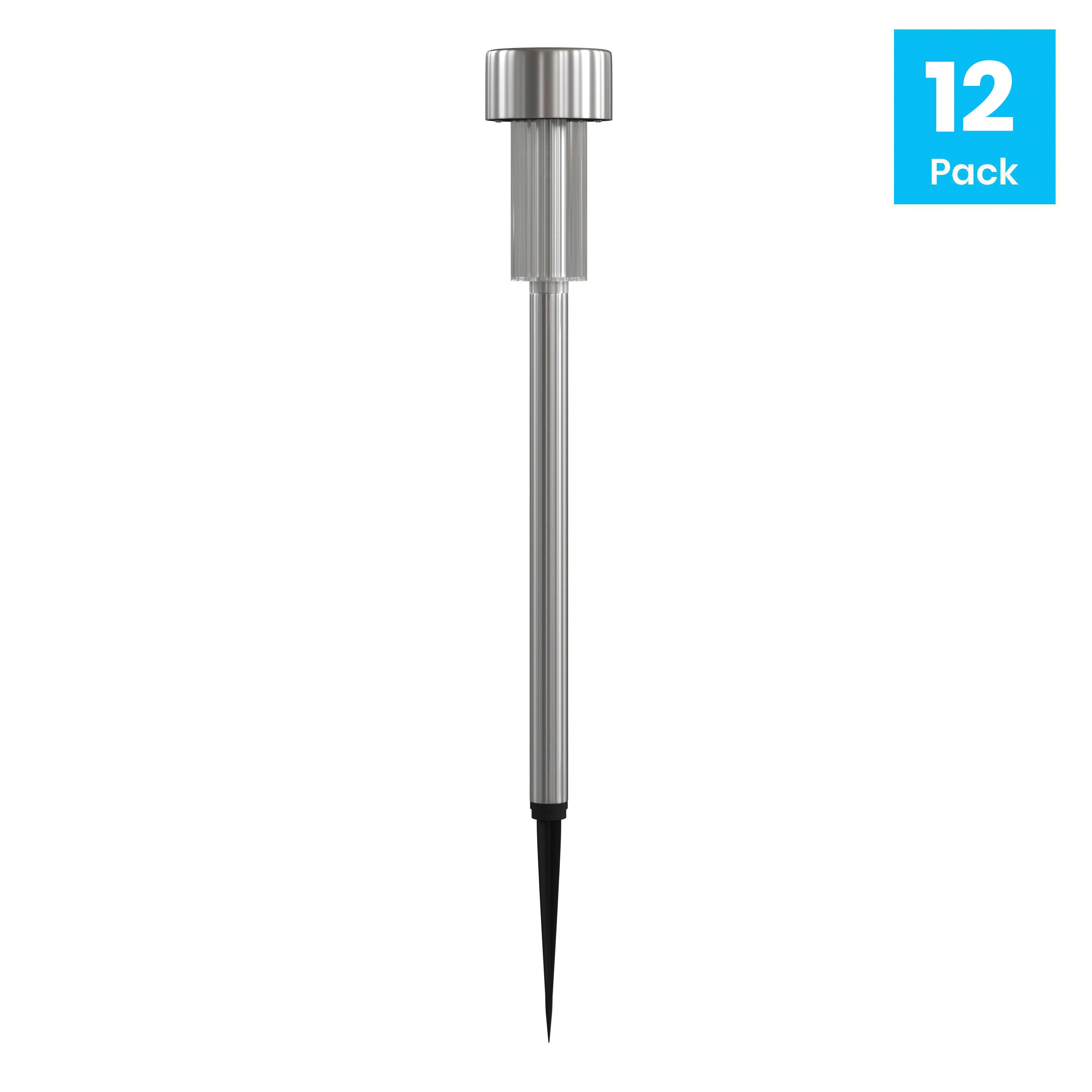 Hartford 12 Pack Stainless Steel LED Solar Lights, Weather Resistant Outdoor Solar Powered Lights for Pathway, Garden, & Yard