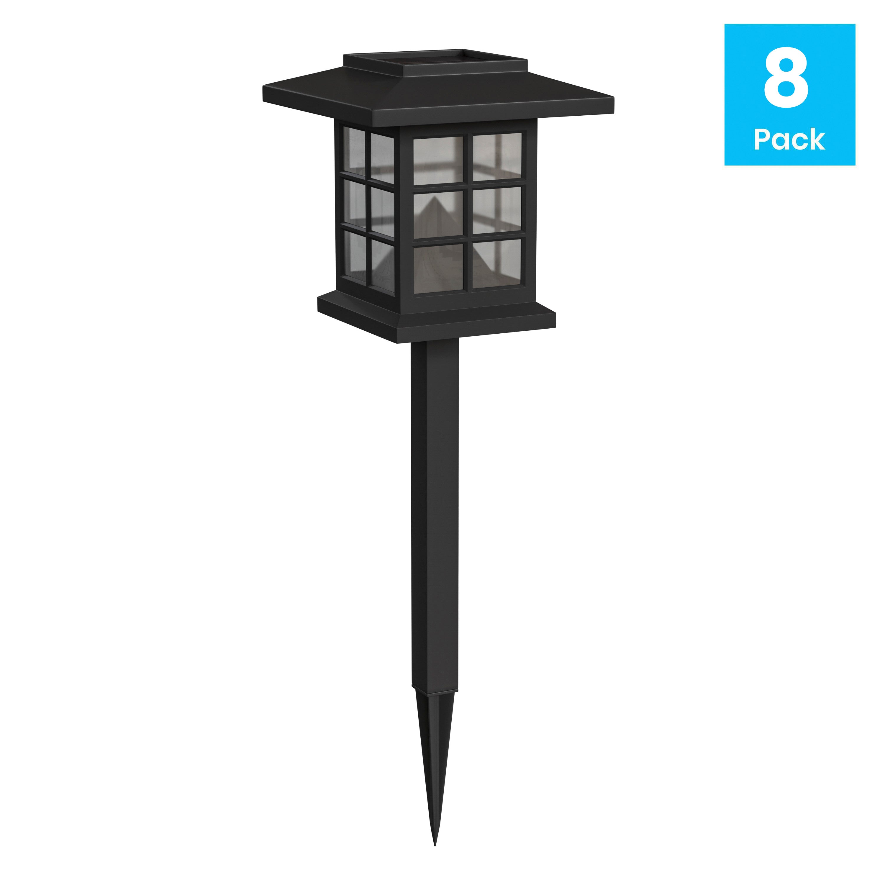 Halsey 8 Pack Black Lantern Style LED Solar Lights Weather Resistant Outdoor Solar Powered Lights for Pathway, Garden, & Yard