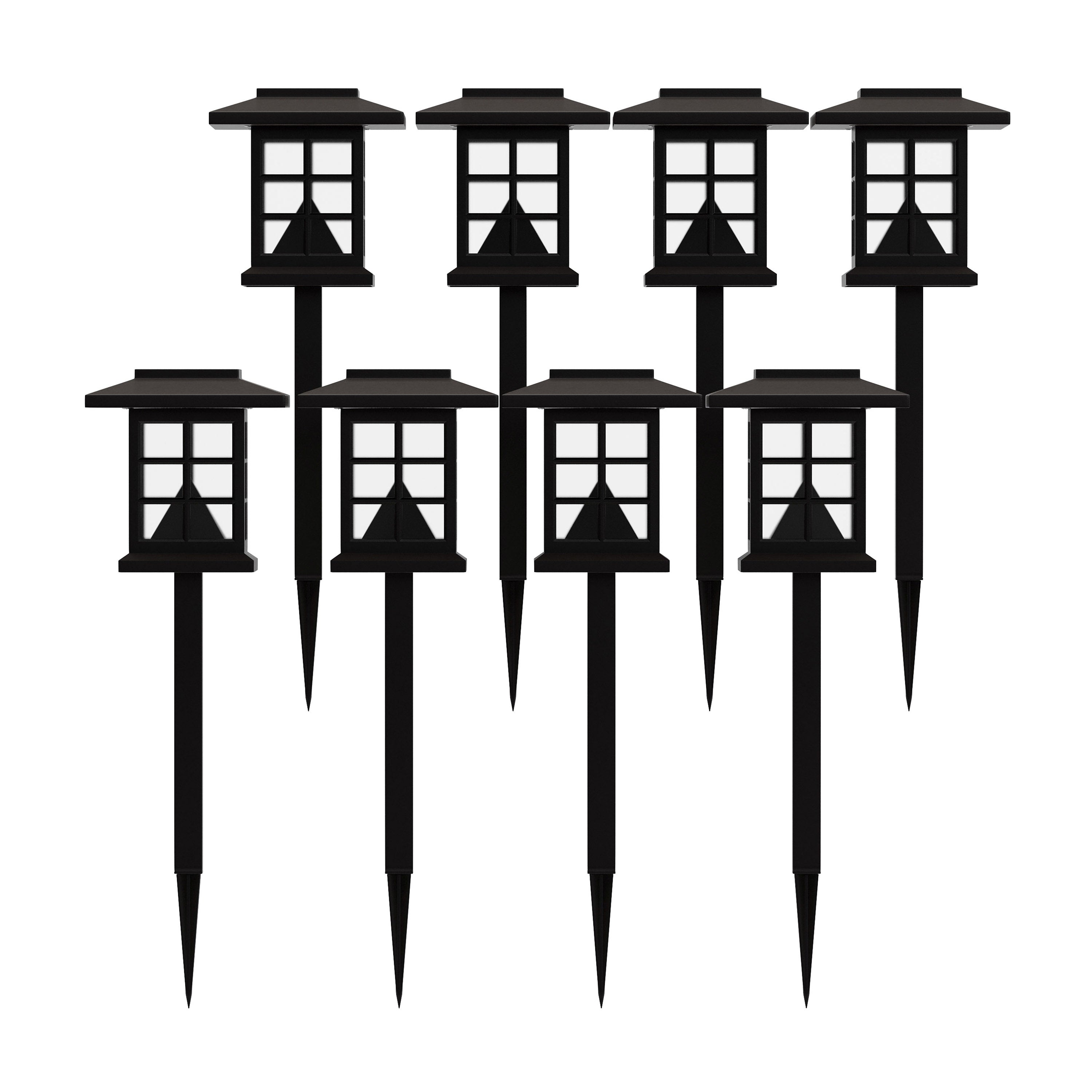 Halsey 8 Pack Brown Lantern Style LED Solar Lights Weather Resistant Outdoor Solar Powered Lights for Pathway, Garden, & Yard