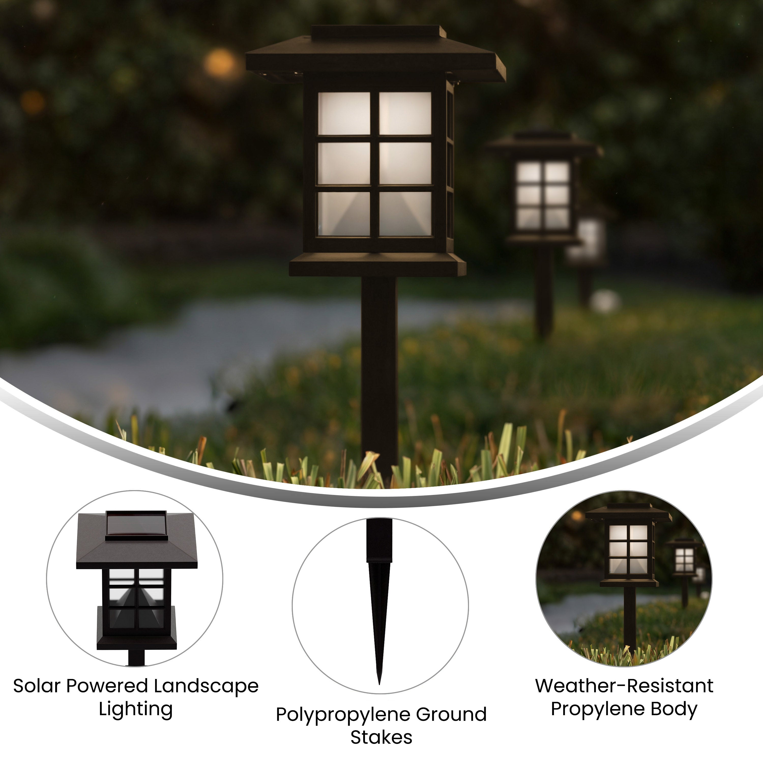 Halsey 8 Pack Brown Lantern Style LED Solar Lights Weather Resistant Outdoor Solar Powered Lights for Pathway, Garden, & Yard