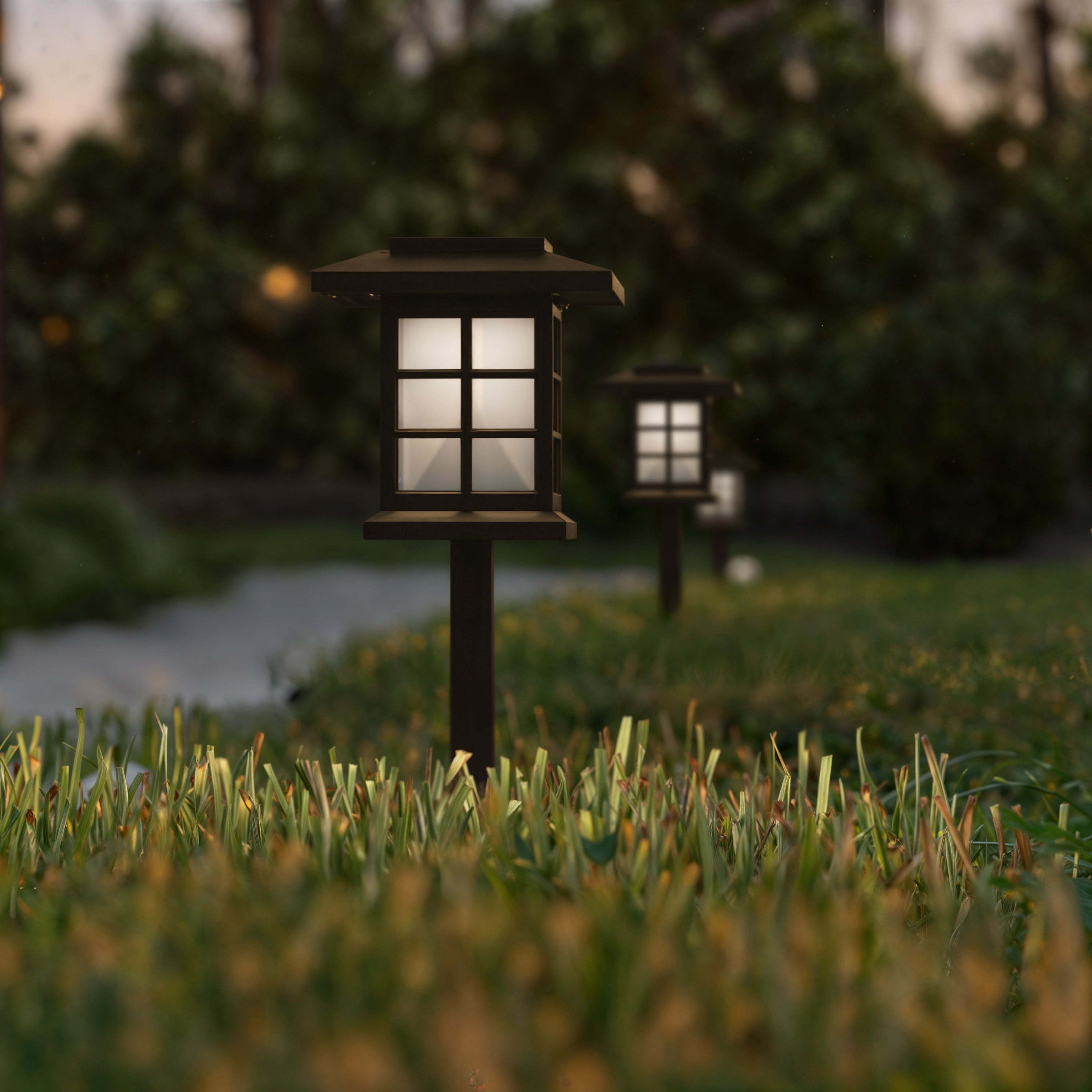 Halsey 8 Pack Brown Lantern Style LED Solar Lights Weather Resistant Outdoor Solar Powered Lights for Pathway, Garden, & Yard