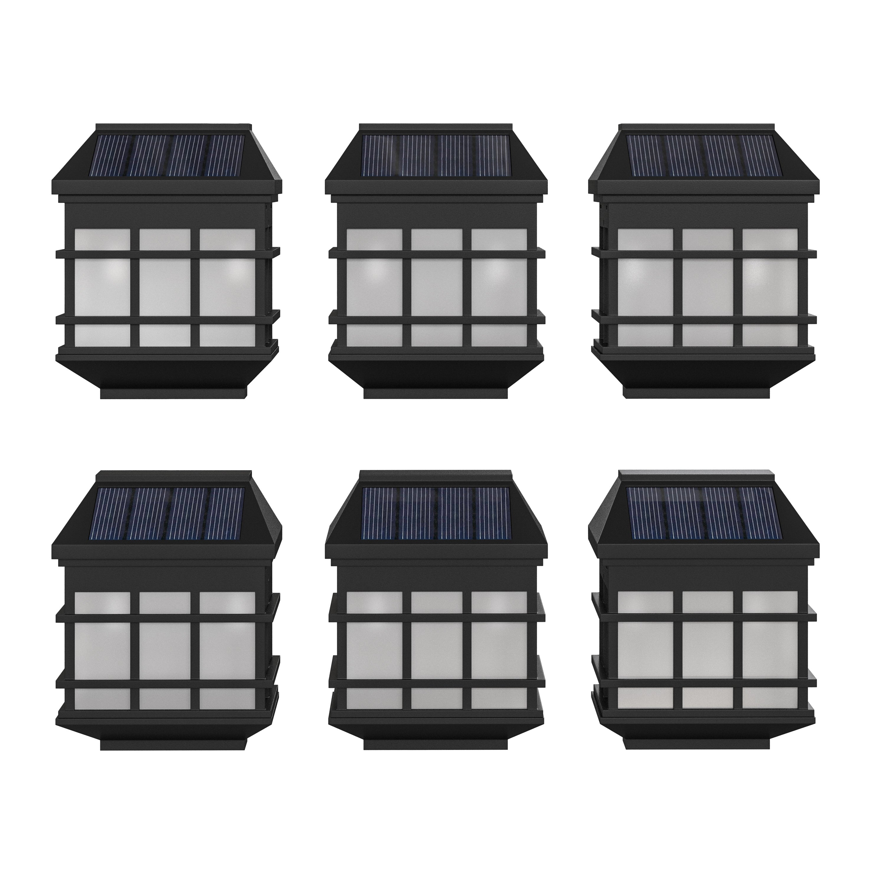 Holder 6 Pack Wall Mount LED Solar Lights - Weather Resistant Black Decorative Solar Powered Lights - Deck and Fencing Solar Lights