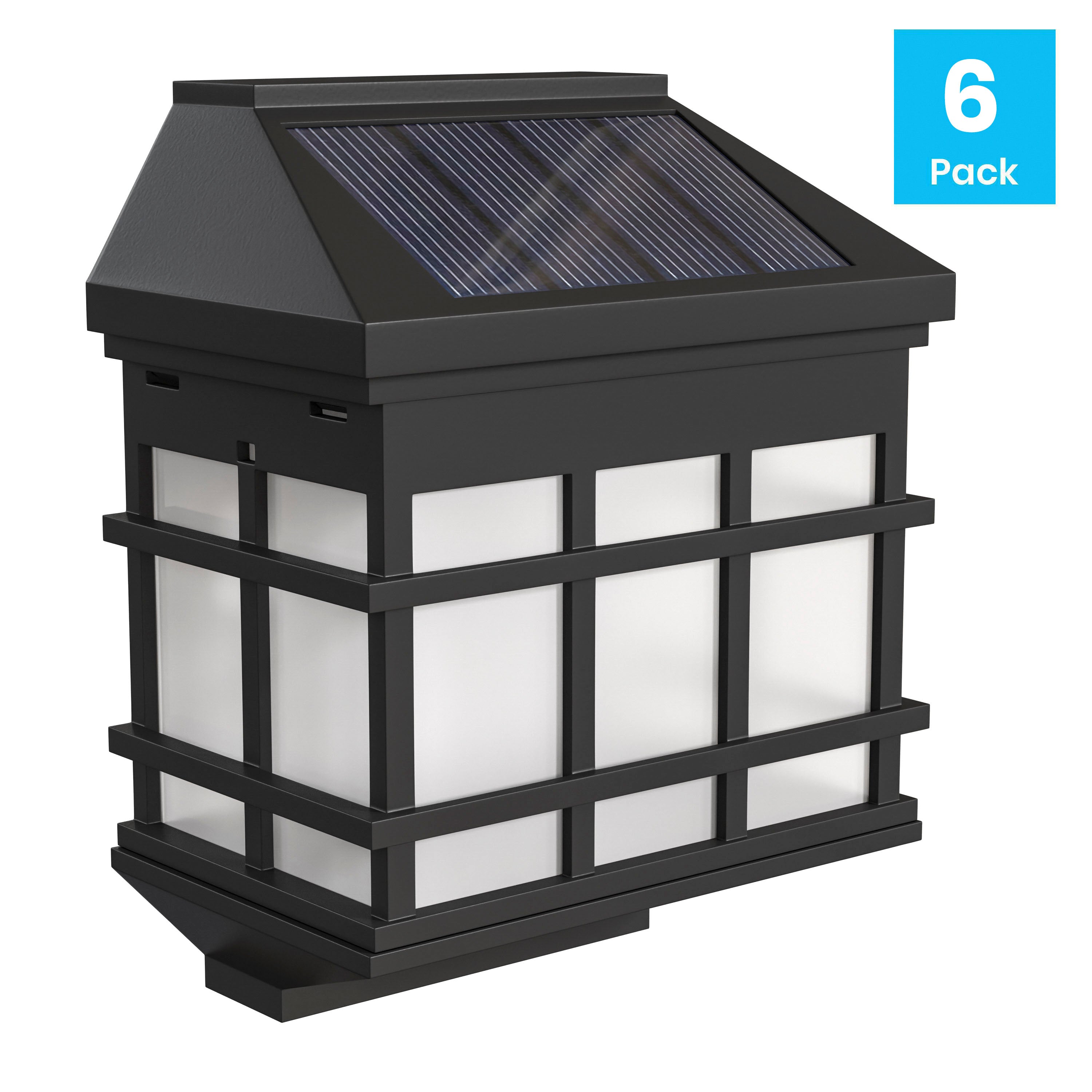 Holder 6 Pack Wall Mount LED Solar Lights - Weather Resistant Black Decorative Solar Powered Lights - Deck and Fencing Solar Lights