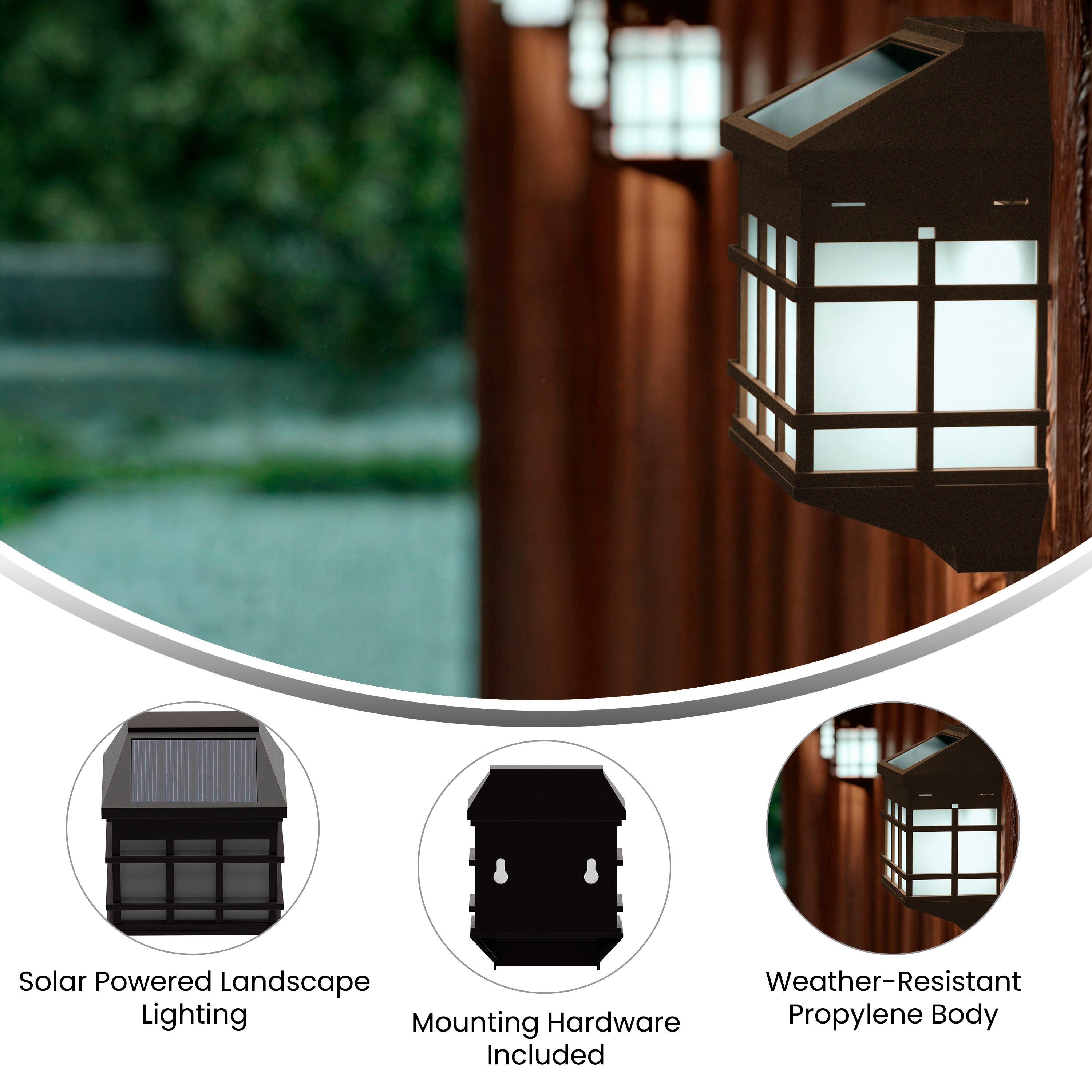 Holder 6 Pack Brown Wall Mount LED Solar Lights - Weather Resistant Brown Decorative Solar Powered Lights - Deck and Fencing Solar Lights