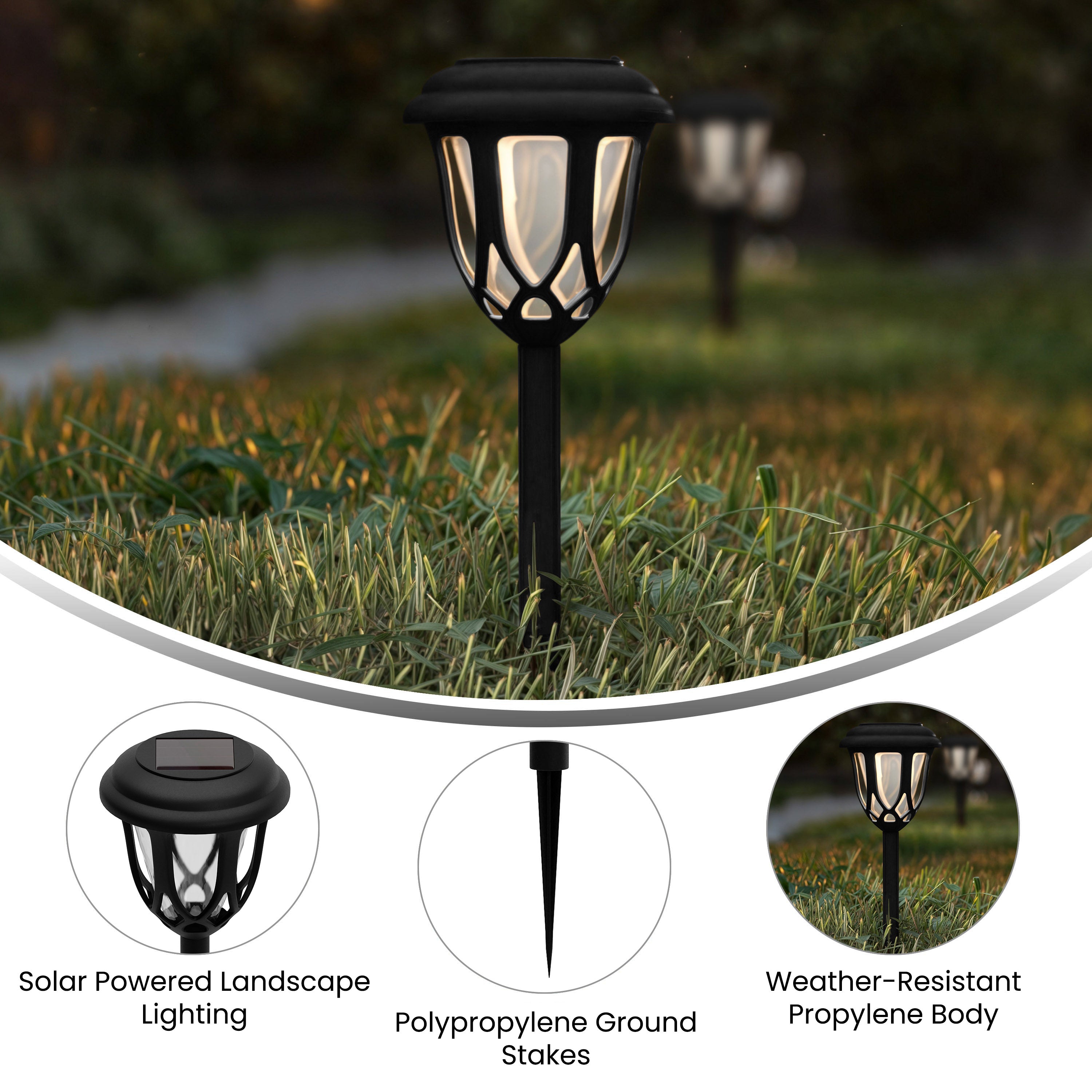 Hess 8 Pack Black Tulip Design LED Solar Lights Weather Resistant Outdoor Solar Powered Lights for Pathway, Garden, & Yard