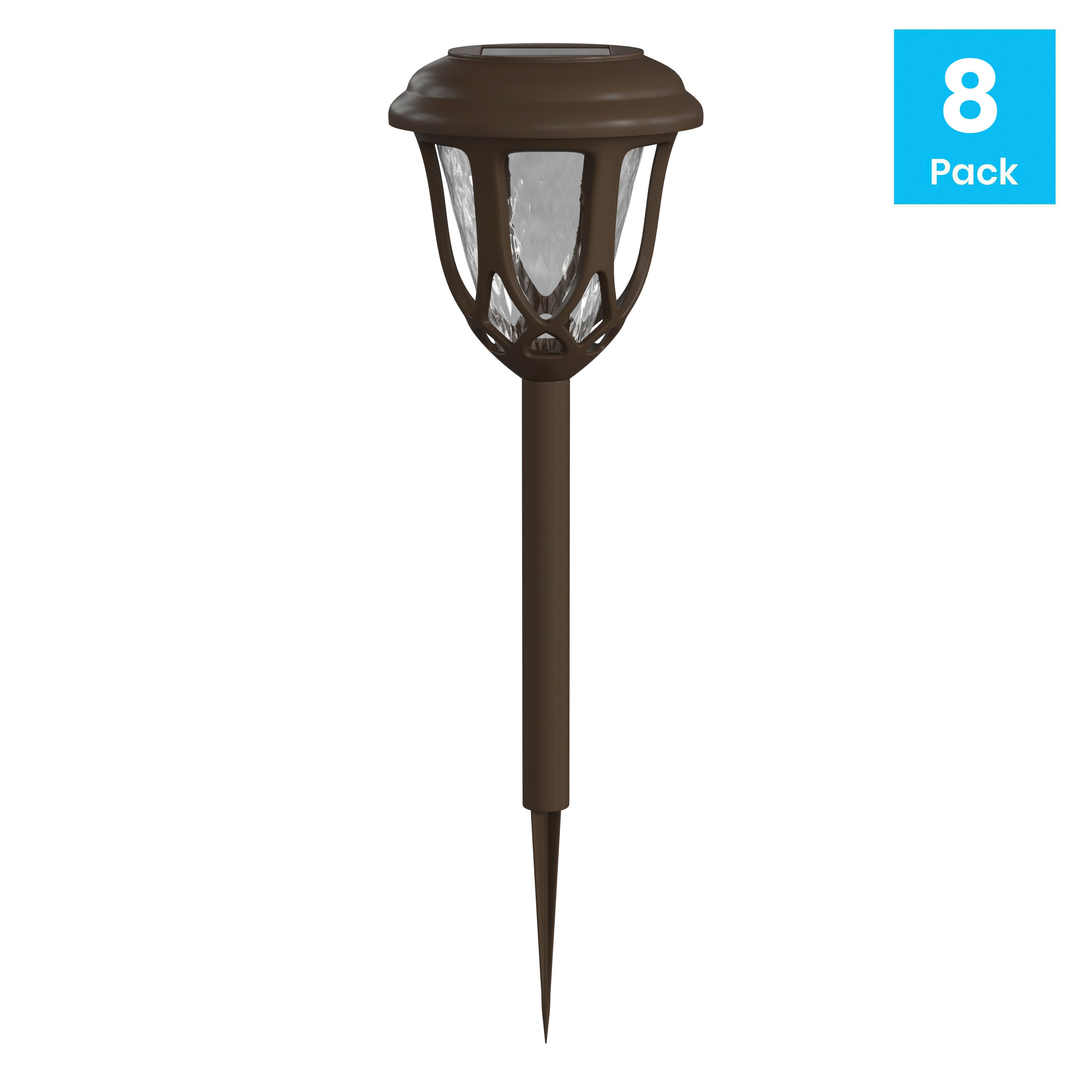 Hess 8 Pack Brown Tulip Design LED Solar Lights Weather Resistant Outdoor Solar Powered Lights for Pathway, Garden, & Yard