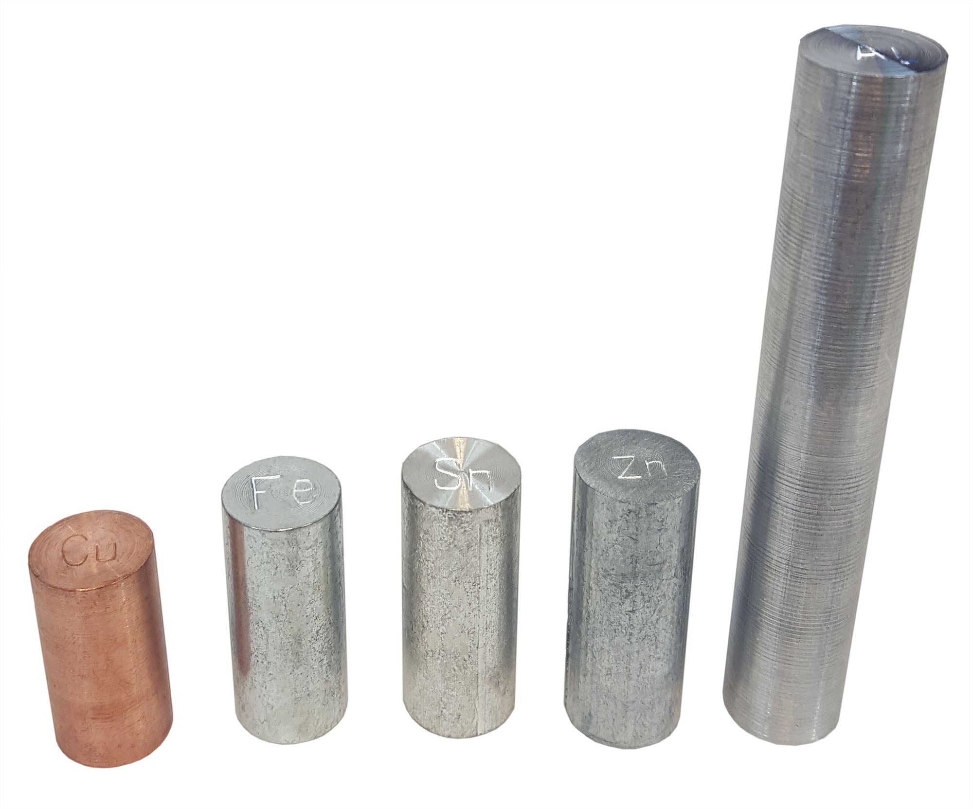 Density Rod Set, Equal Mass Set - tin, aluminum, steel, zinc, copper.