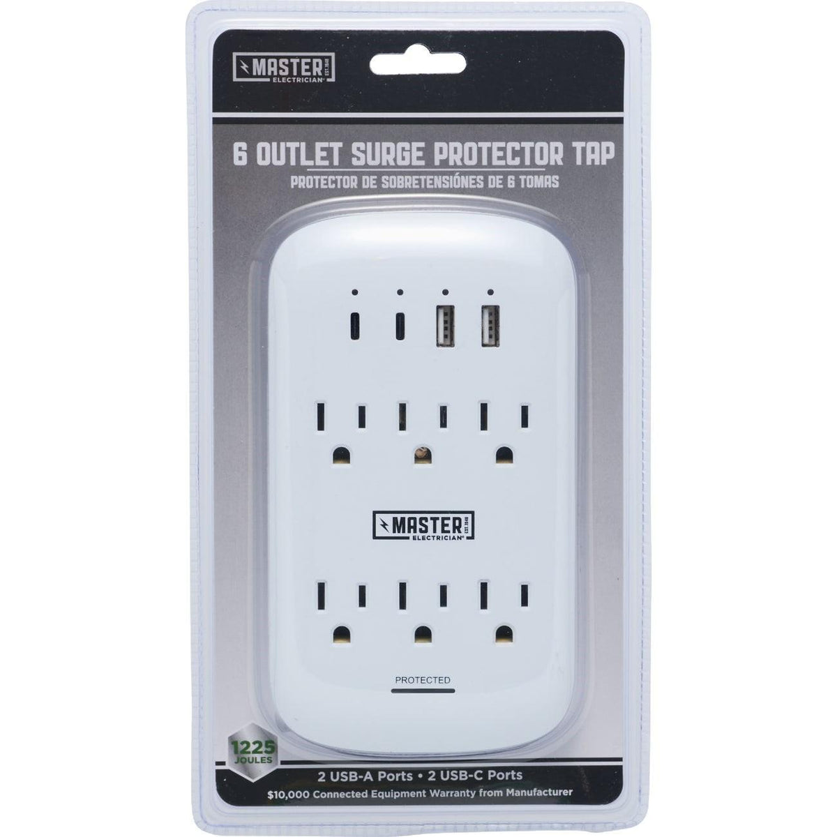 Master Electrician 6-Outlet White Right Angle Surge Strip with 6 Ft. Cord