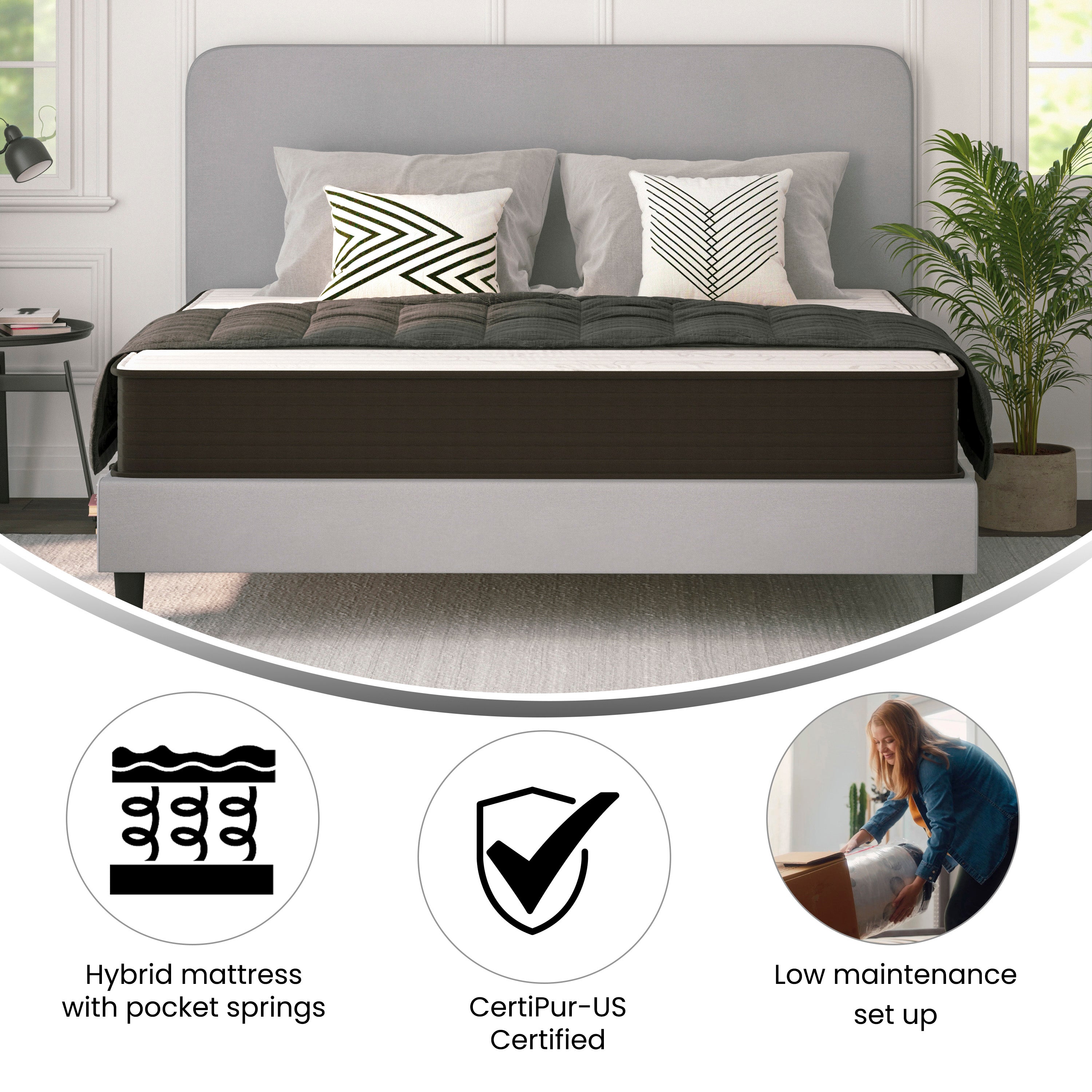 Dream 10 Inch Hybrid Mattress, King Size High Density Foam and Pocket Spring Mattress in a Box, CertiPur-US Certified Foam, White/Black