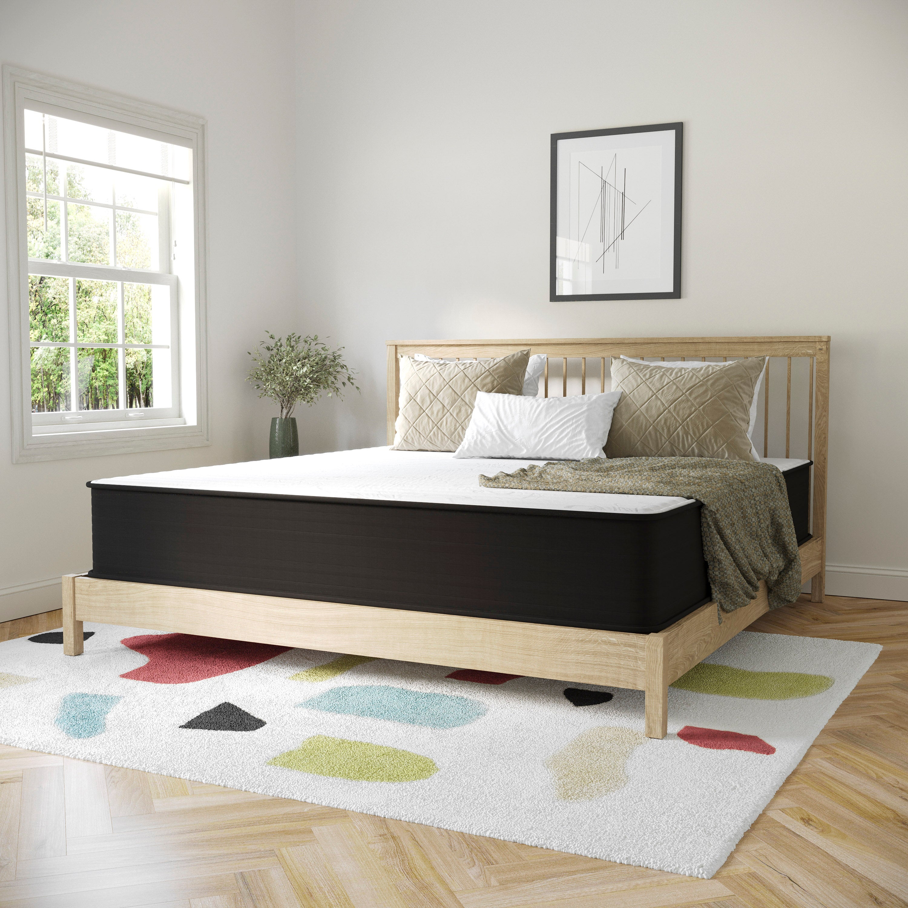 Dream 12 Inch Hybrid Mattress, King Size High Density Foam and Pocket Spring Mattress in a Box, CertiPur-US Certified Foam, White/Black