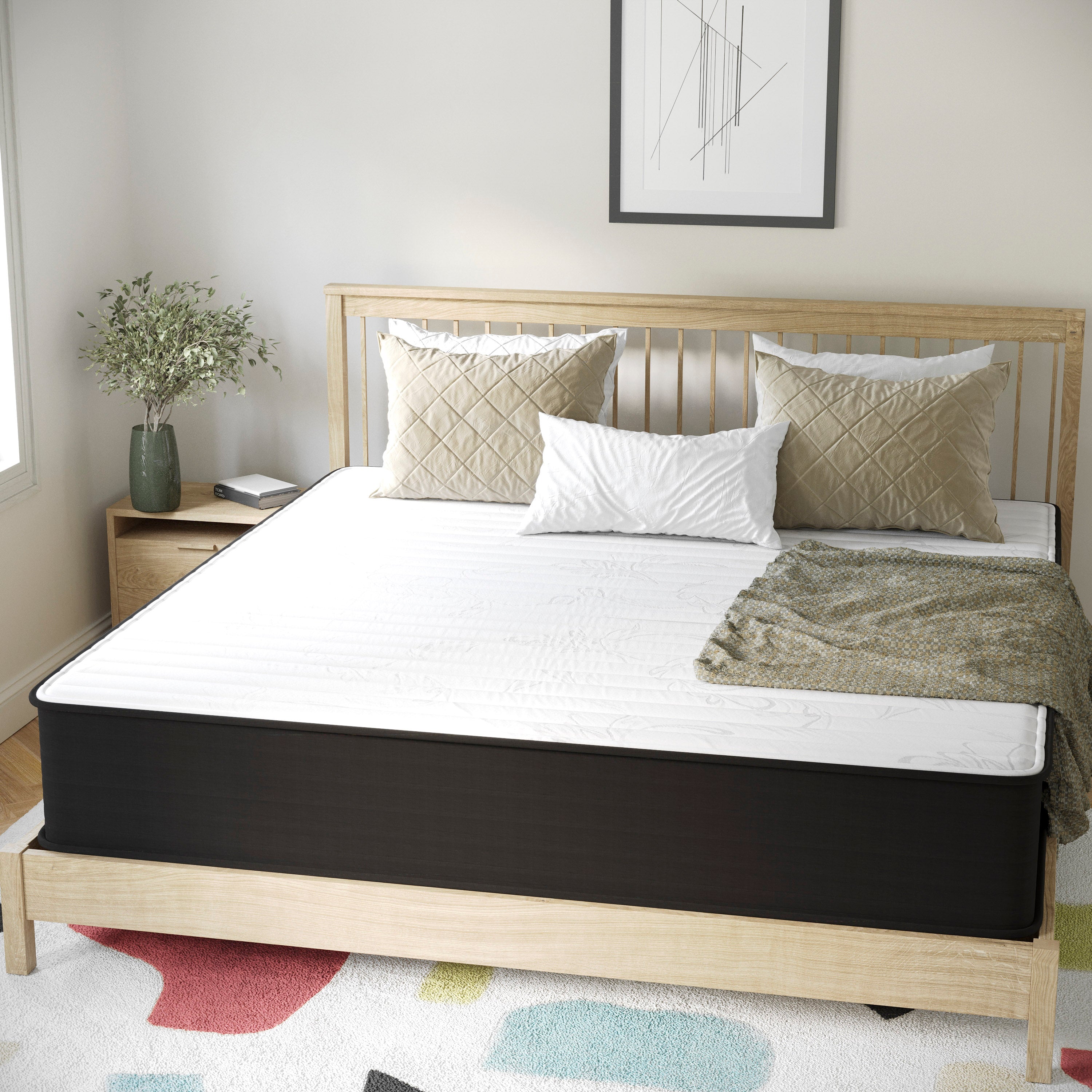 Dream 12 Inch Hybrid Mattress, King Size High Density Foam and Pocket Spring Mattress in a Box, CertiPur-US Certified Foam, White/Black
