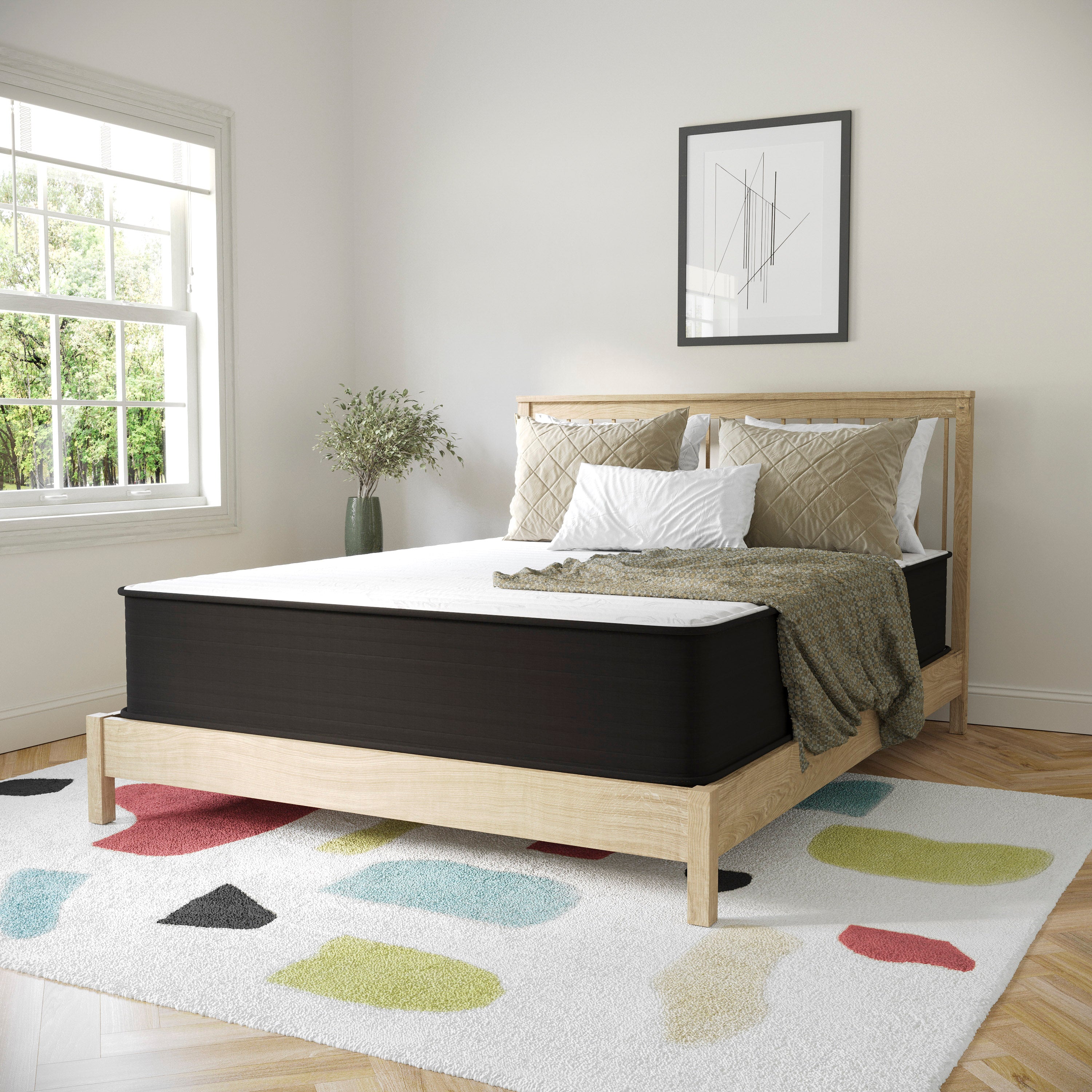 Dream 12 Inch Hybrid Mattress, Queen Size High Density Foam and Pocket Spring Mattress in a Box, CertiPur-US Certified Foam, White/Black