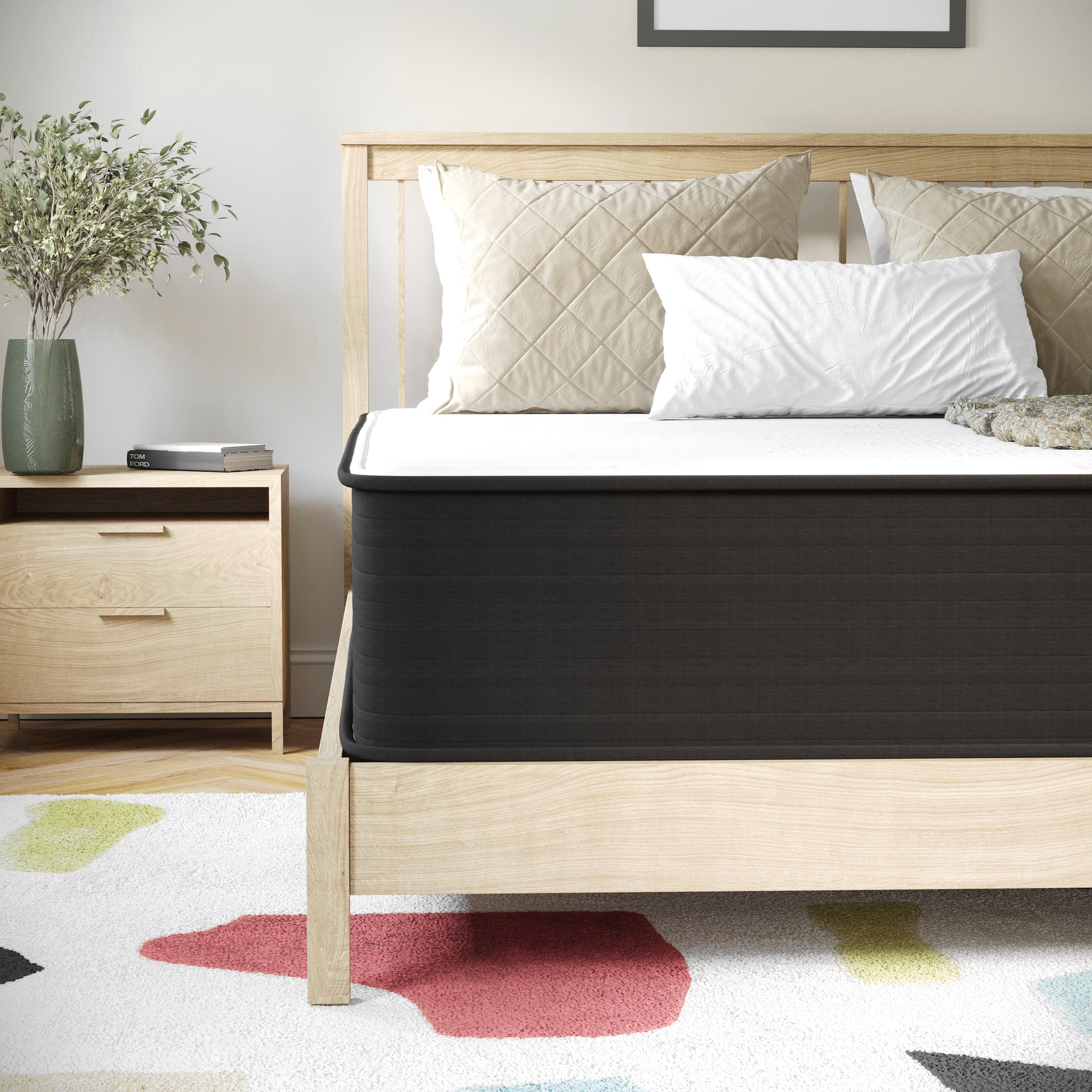 Dream 12 Inch Hybrid Mattress, Queen Size High Density Foam and Pocket Spring Mattress in a Box, CertiPur-US Certified Foam, White/Black
