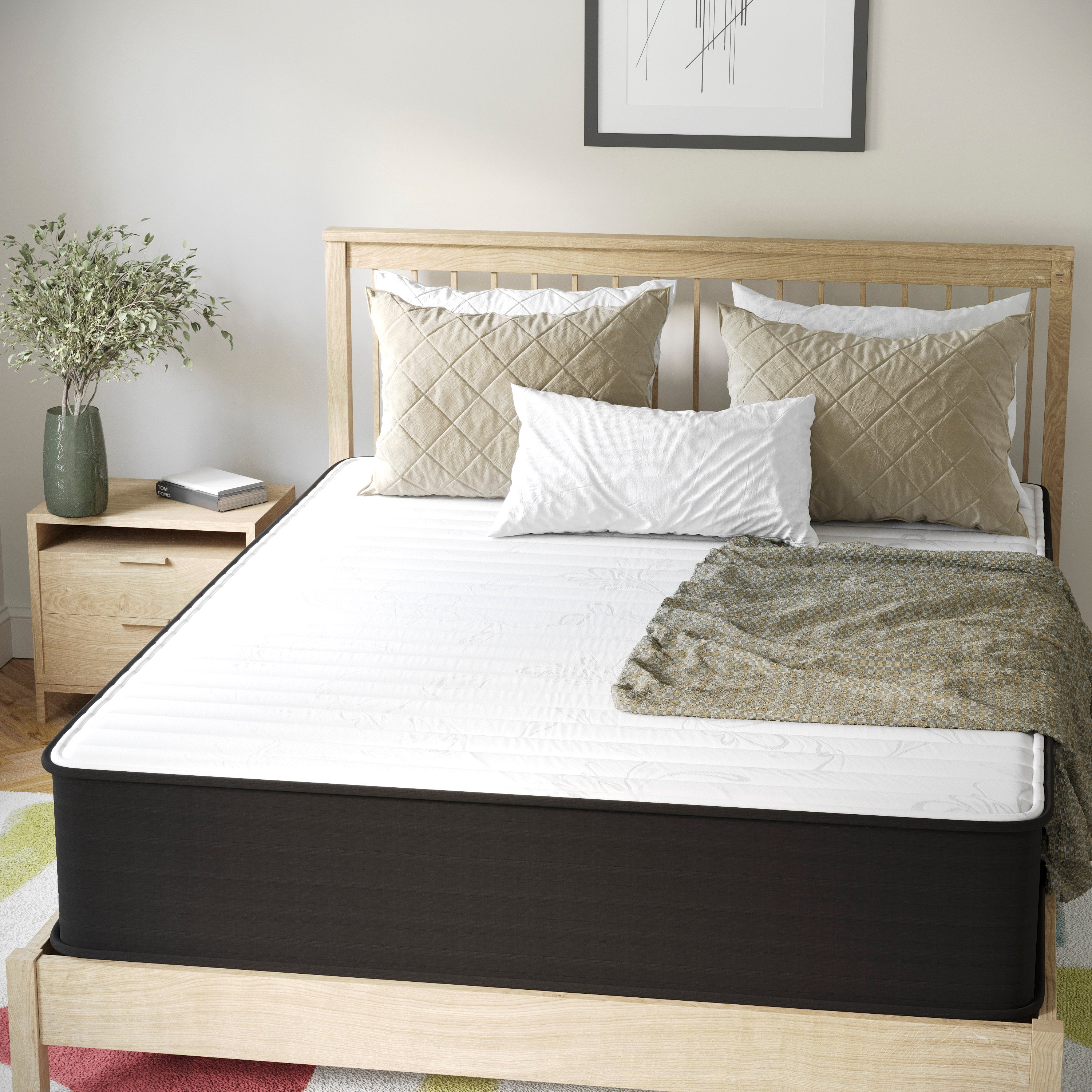 Dream 12 Inch Hybrid Mattress, Queen Size High Density Foam and Pocket Spring Mattress in a Box, CertiPur-US Certified Foam, White/Black