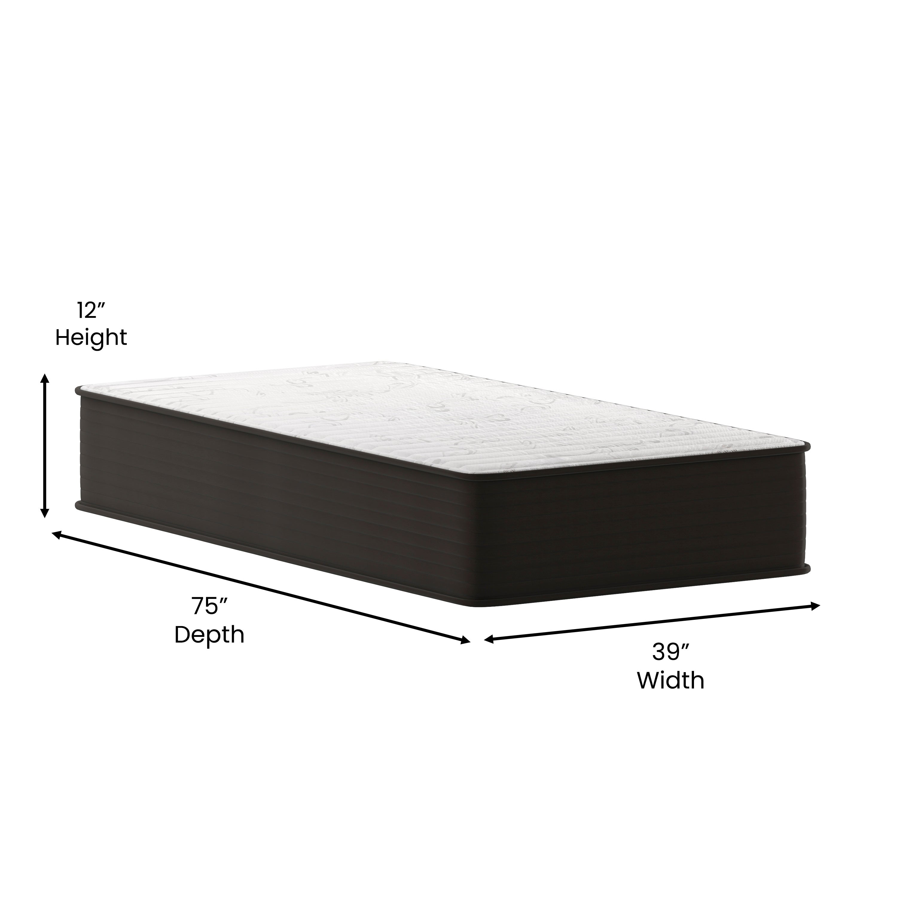 Dream 12 Inch Hybrid Mattress, Twin Size High Density Foam and Pocket Spring Mattress in a Box, CertiPur-US Certified Foam, White/Black