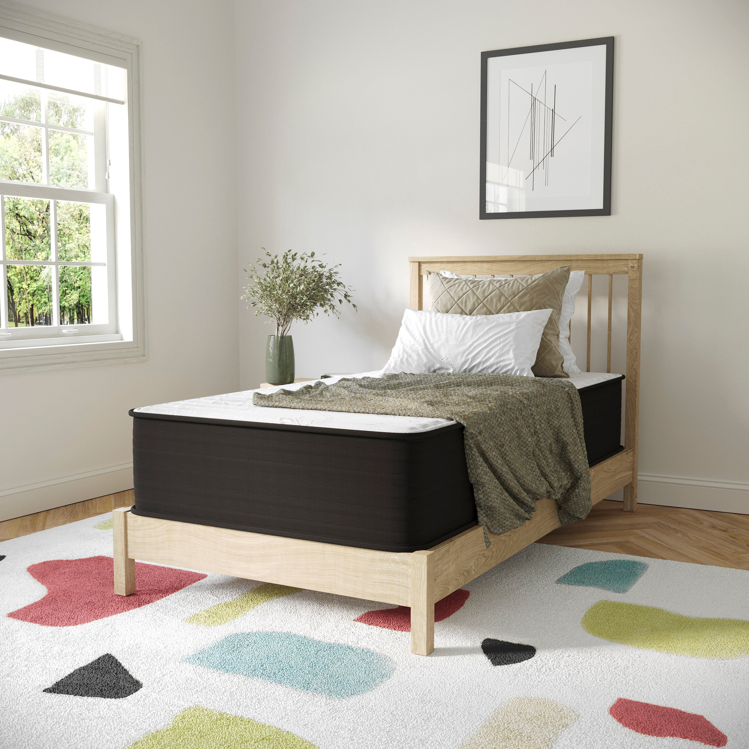 Dream 12 Inch Hybrid Mattress, Twin Size High Density Foam and Pocket Spring Mattress in a Box, CertiPur-US Certified Foam, White/Black