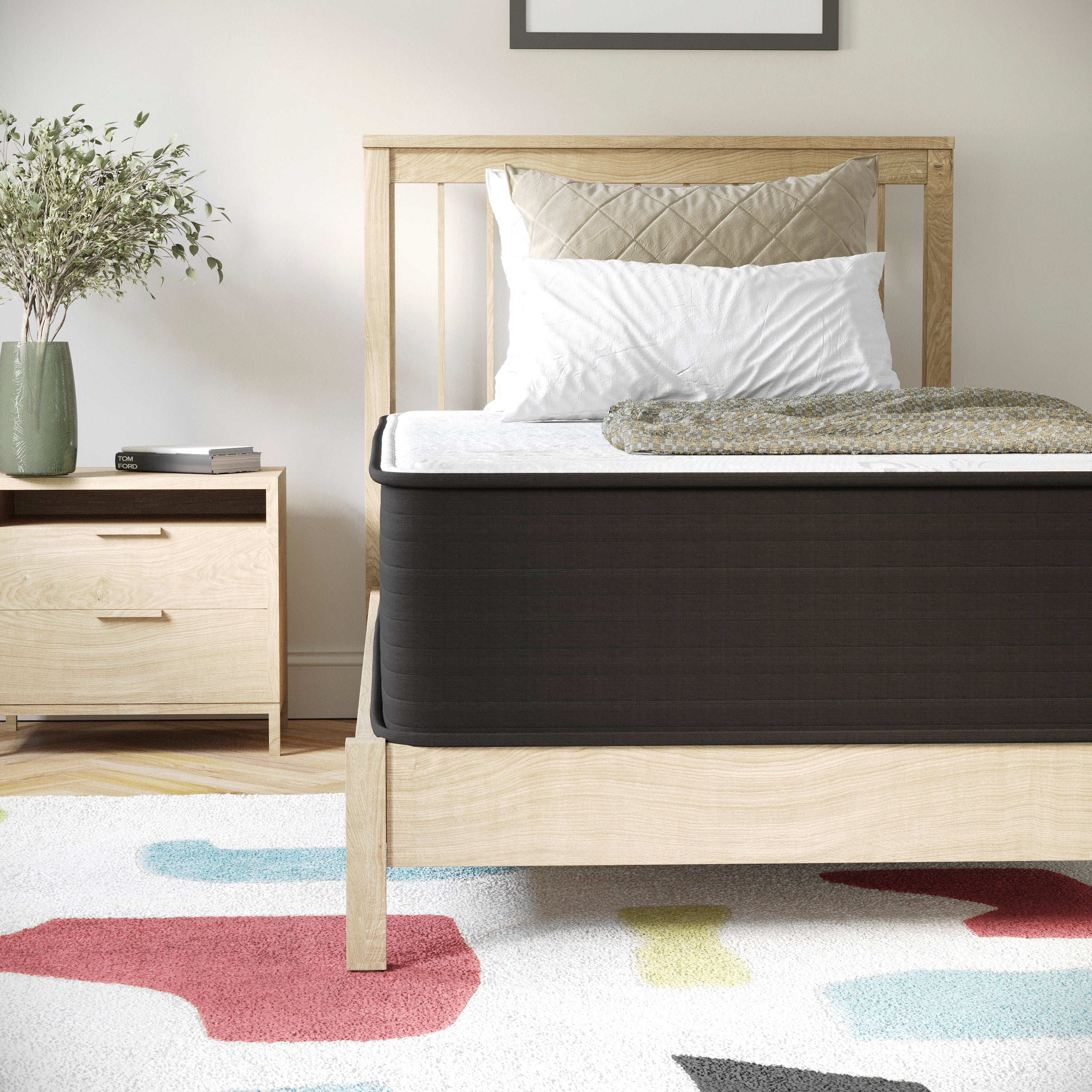 Dream 12 Inch Hybrid Mattress, Twin Size High Density Foam and Pocket Spring Mattress in a Box, CertiPur-US Certified Foam, White/Black