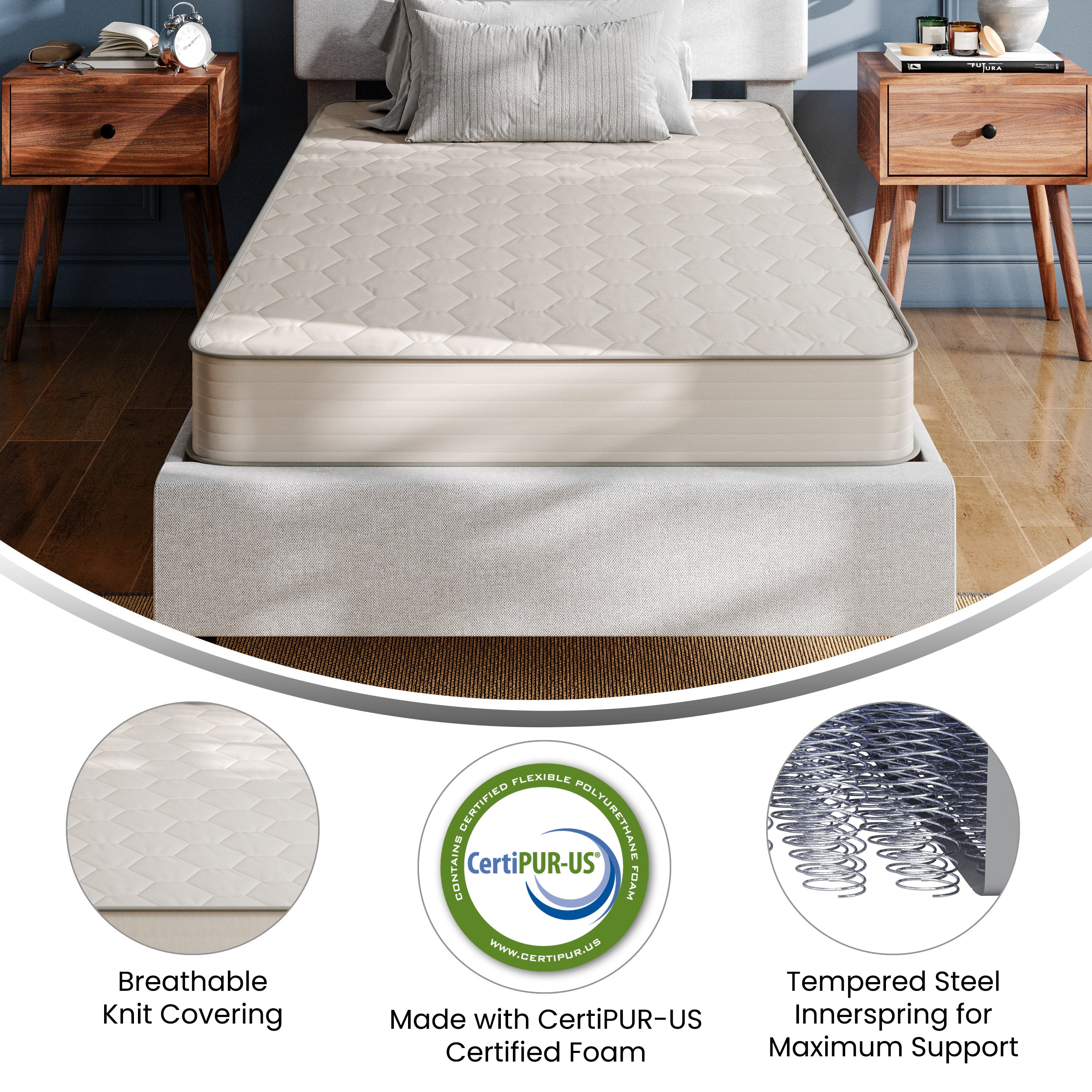 Dream 6 Inch Hybrid Mattress, Twin XL High Density Foam and Innerspring Mattress in a Box, CertiPur-US Certified Foam