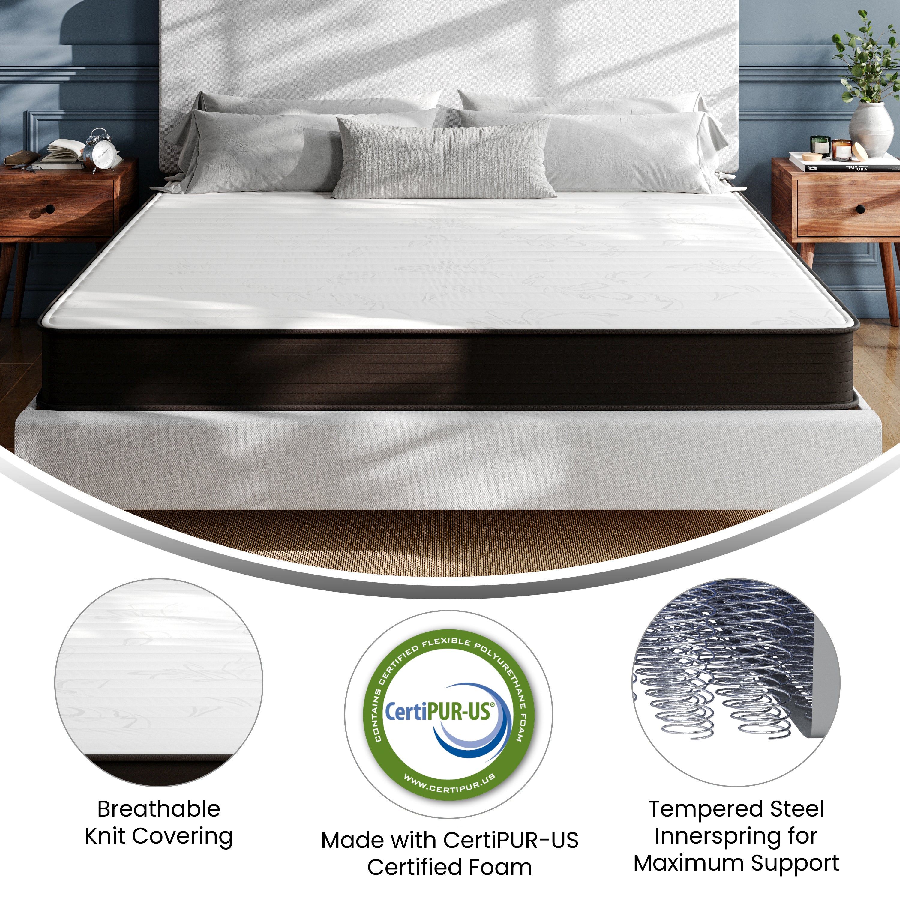 Dream 8 Inch Hybrid Mattress, King Size High Density Foam and Innerspring Mattress in a Box, CertiPur-US Certified Foam
