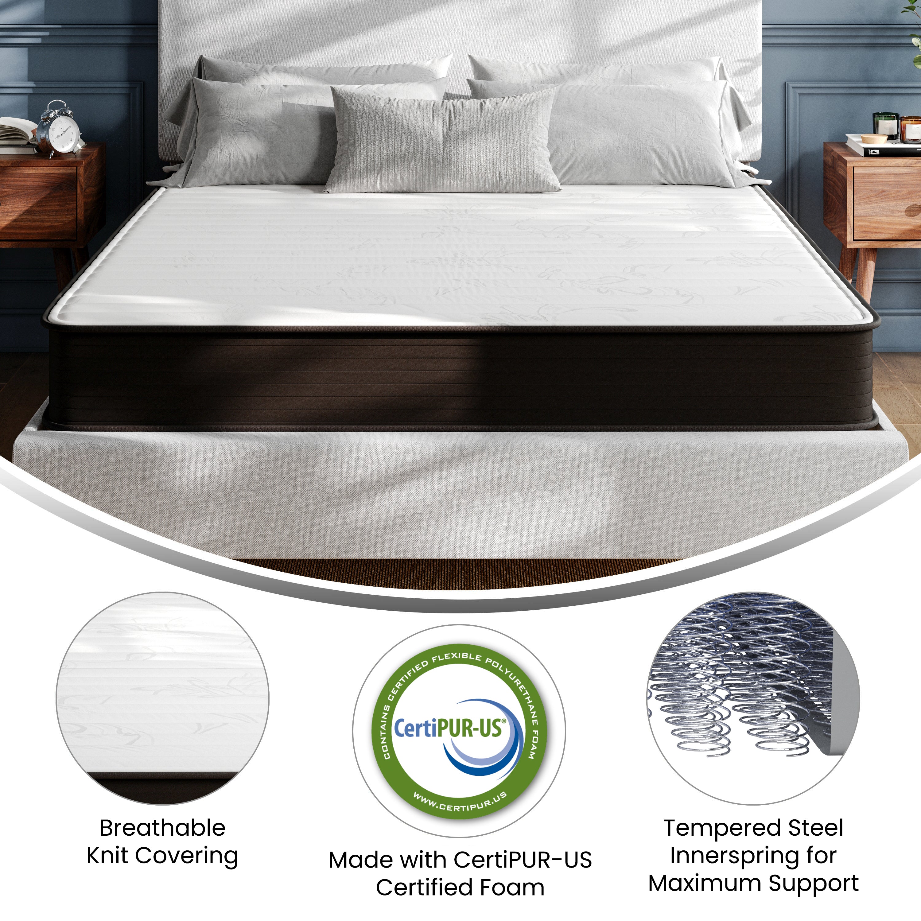 Dream 8 Inch Hybrid Mattress, Queen Size High Density Foam and Innerspring Mattress in a Box, CertiPur-US Certified Foam