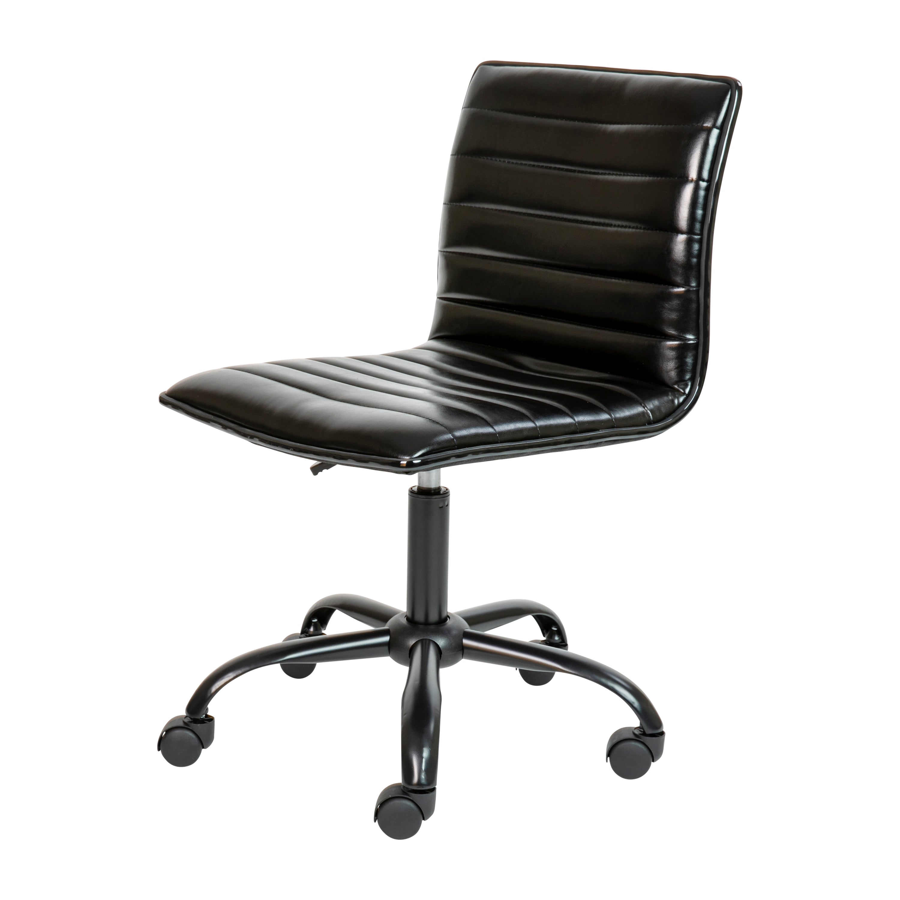 Alan Low Back Designer Armless Black Ribbed Swivel Task Office Chair with Black Frame and Base