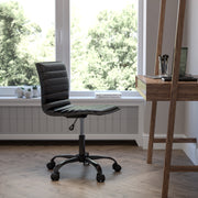 Alan Low Back Designer Armless Black Ribbed Swivel Task Office Chair with Black Frame and Base