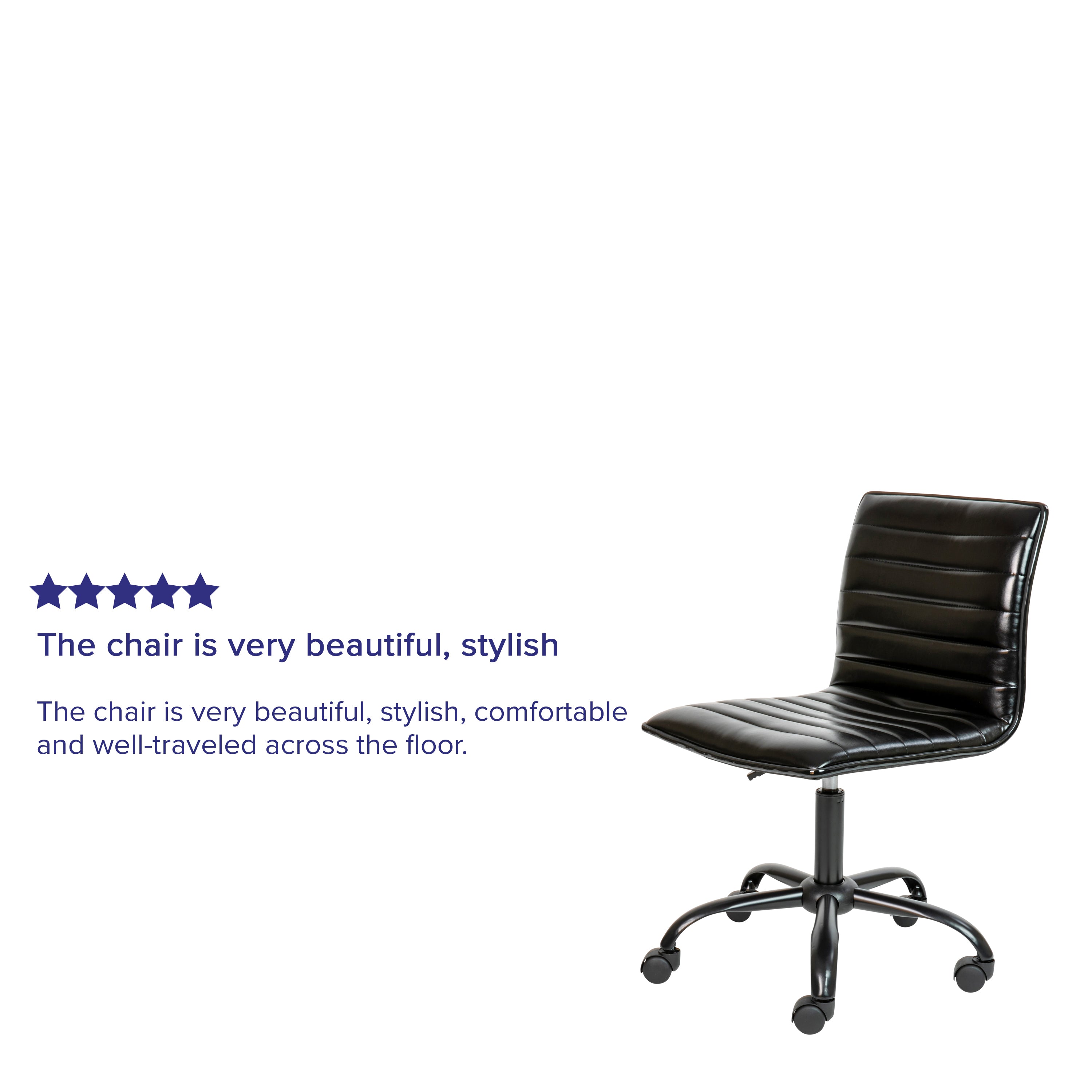 Alan Low Back Designer Armless Black Ribbed Swivel Task Office Chair with Black Frame and Base