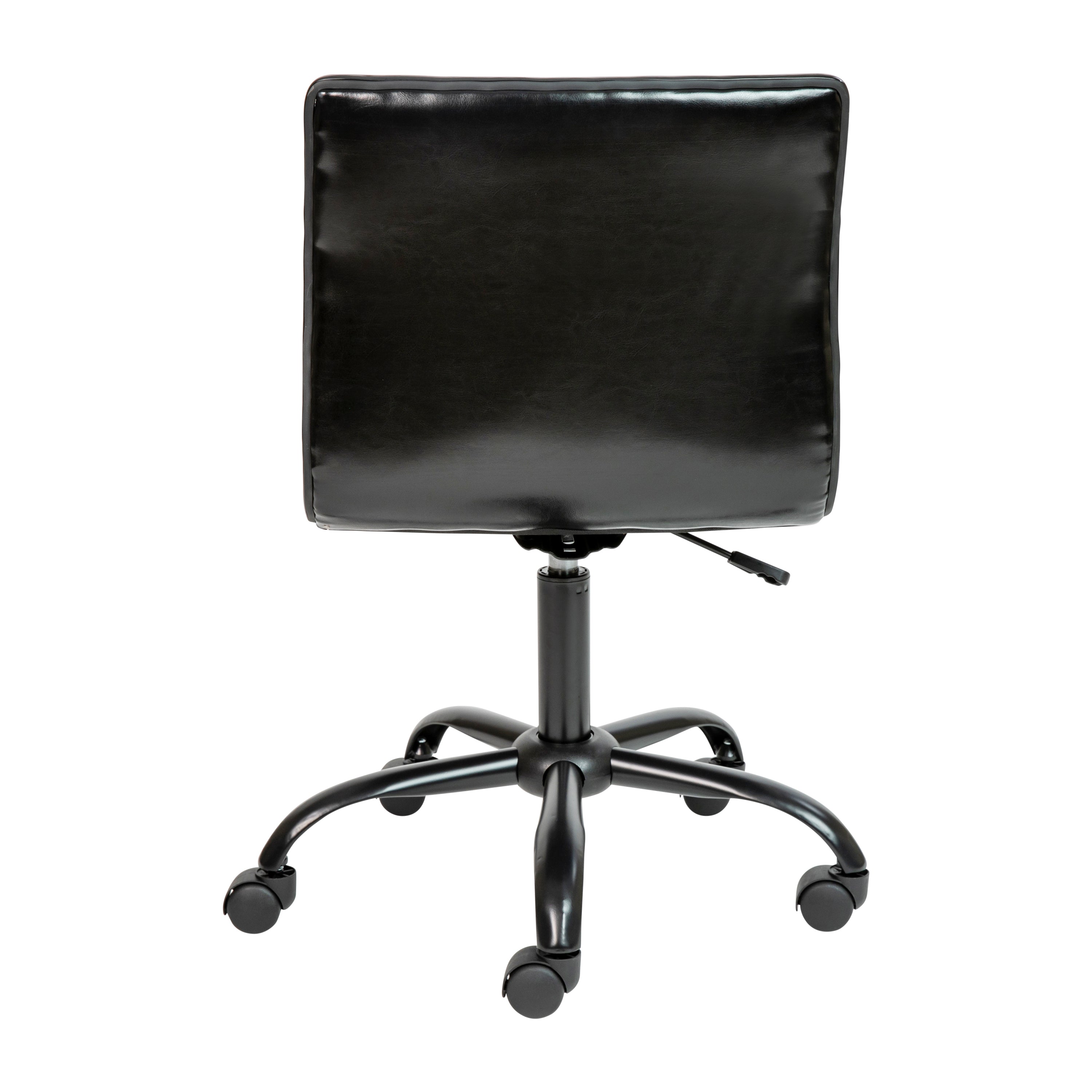 Alan Low Back Designer Armless Black Ribbed Swivel Task Office Chair with Black Frame and Base