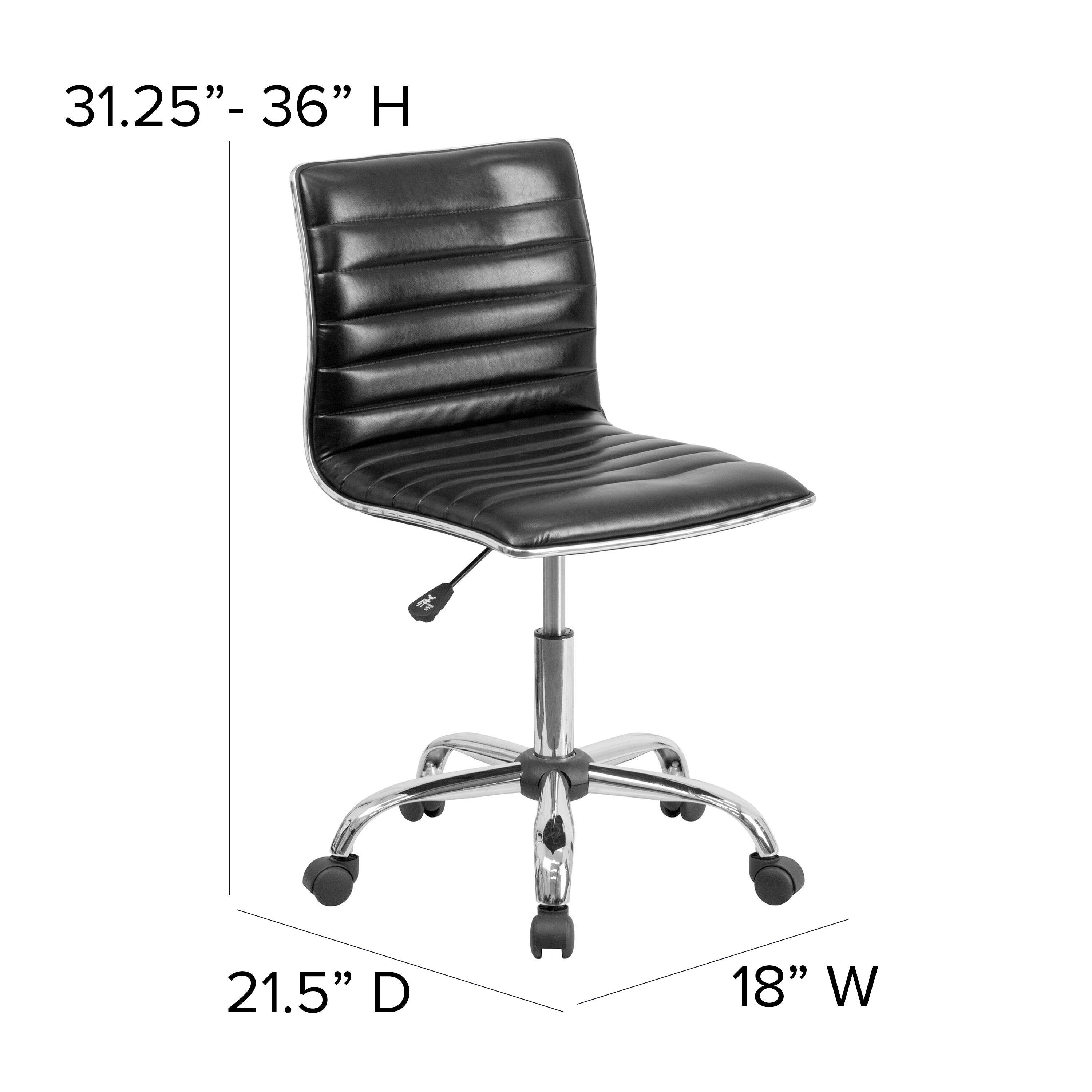 Alan Low Back Designer Armless Black Ribbed Swivel Task Office Chair