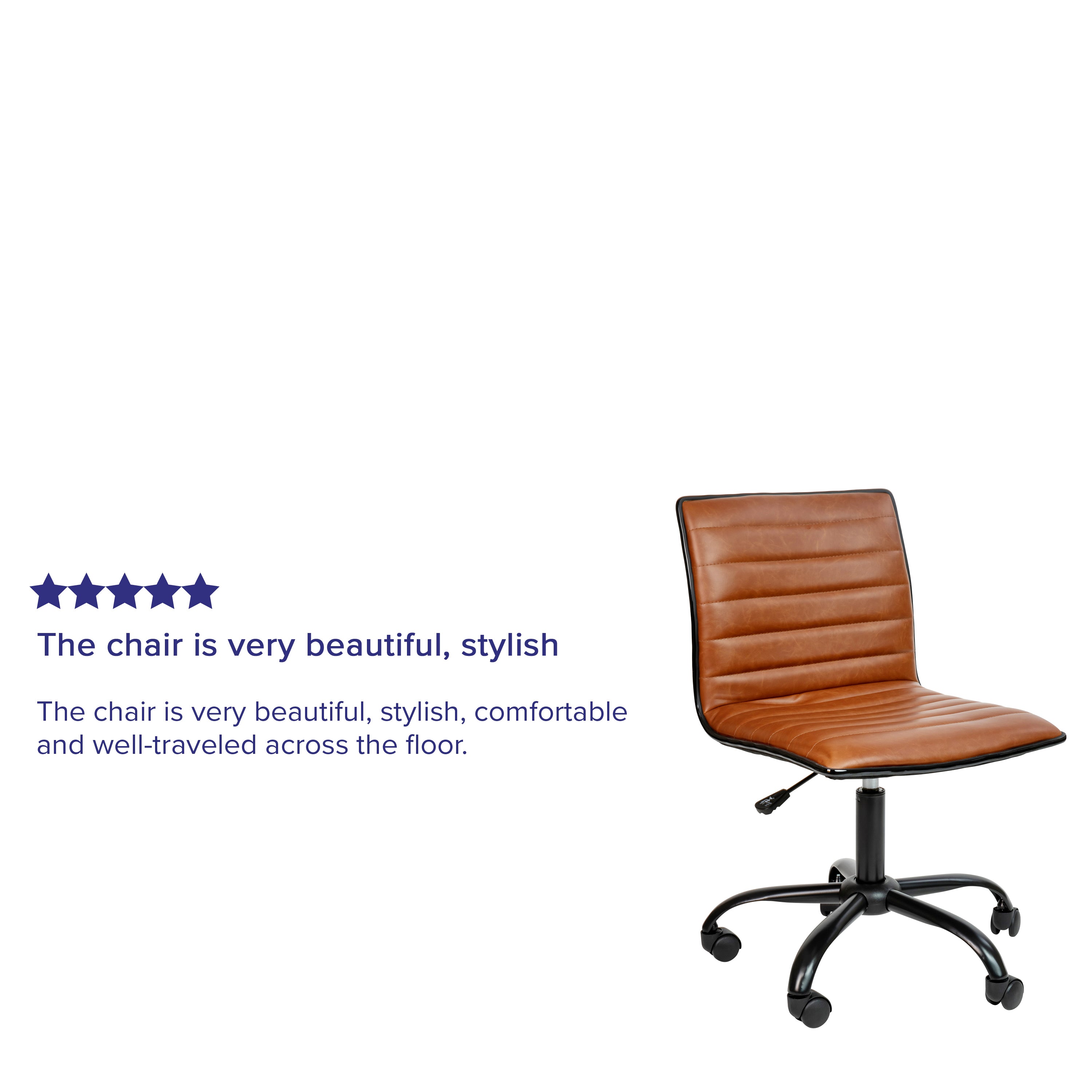 Alan Low Back Designer Armless Brown Ribbed Swivel Task Office Chair with Black Frame and Base