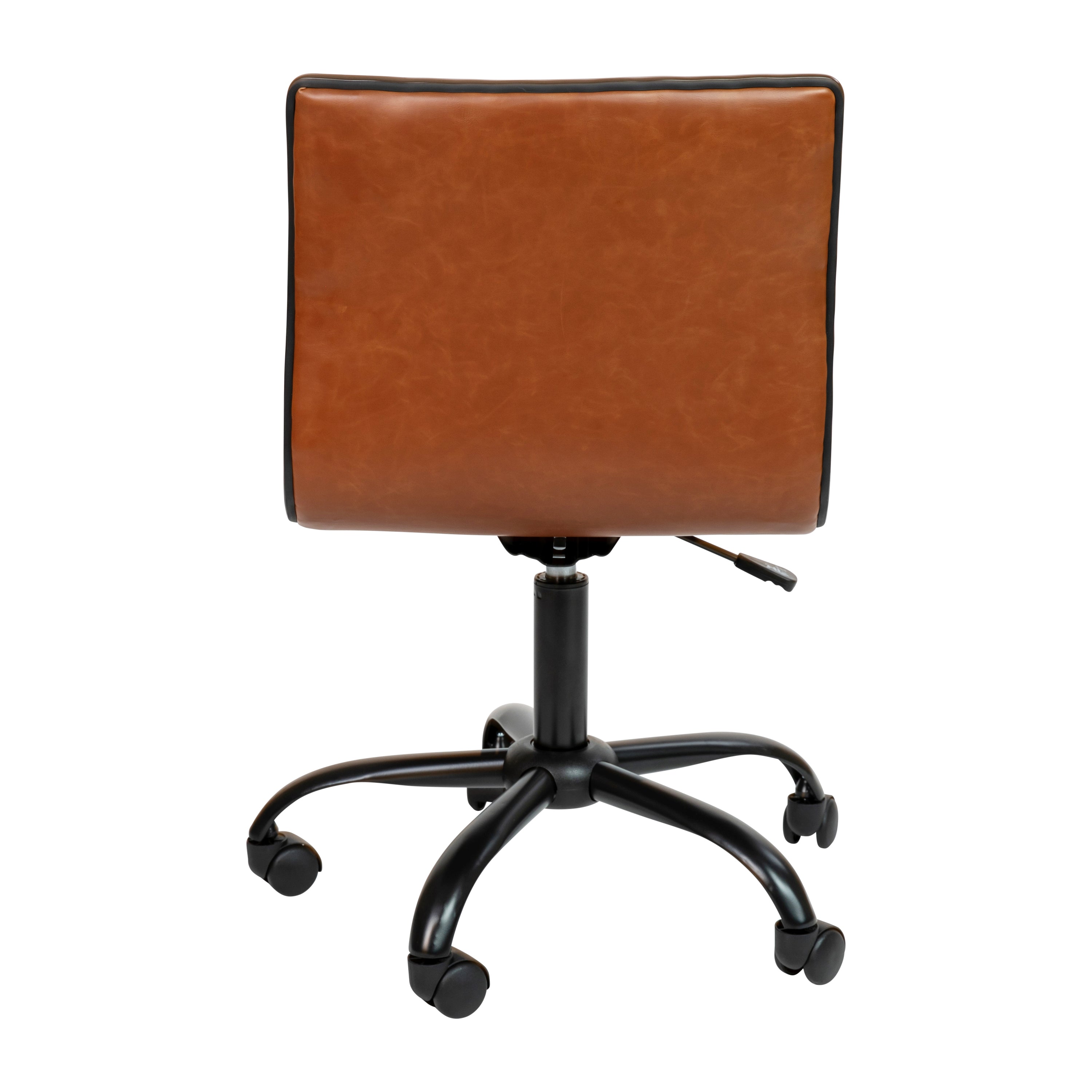 Alan Low Back Designer Armless Brown Ribbed Swivel Task Office Chair with Black Frame and Base