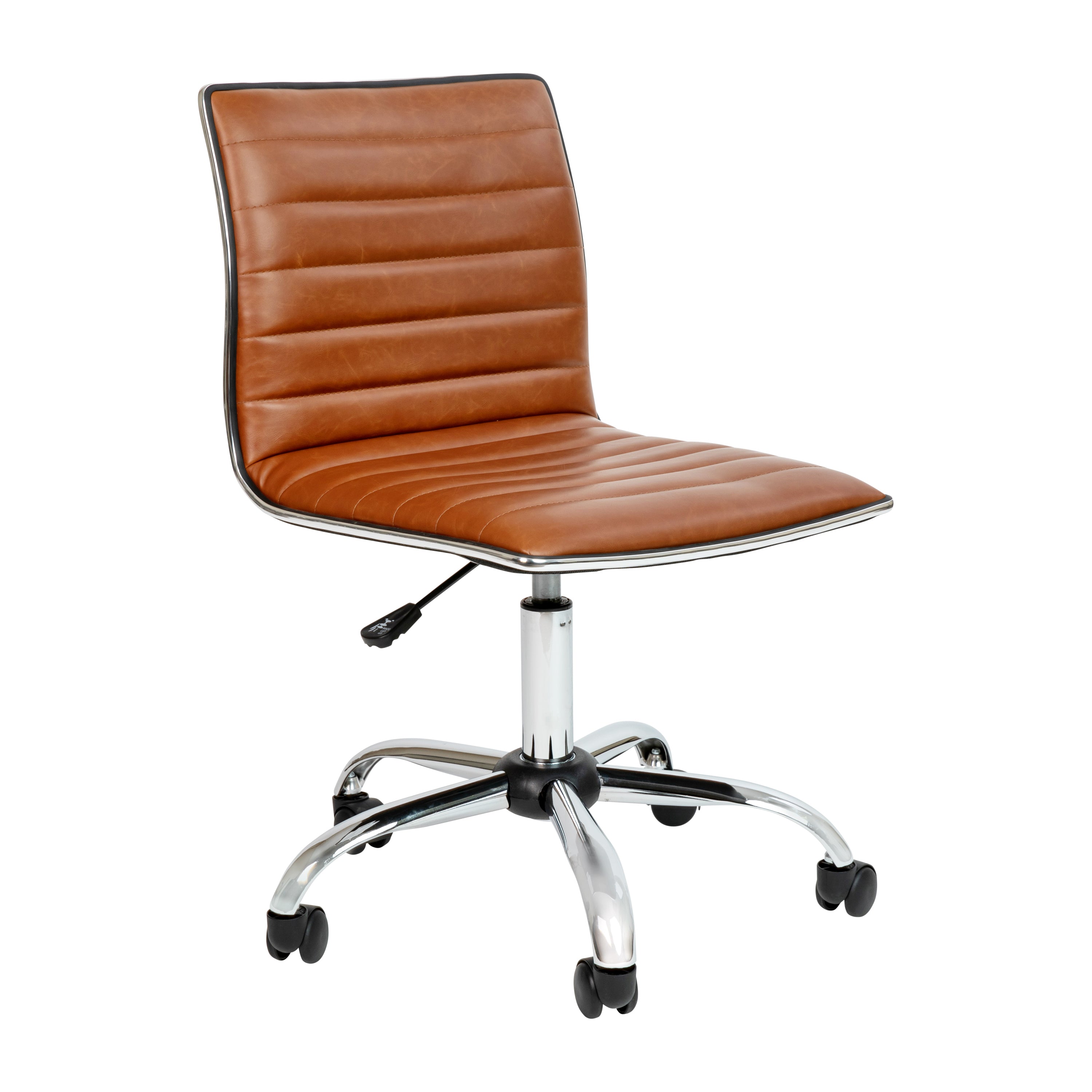 Alan Low Back Designer Armless Brown Ribbed Swivel Task Office Chair