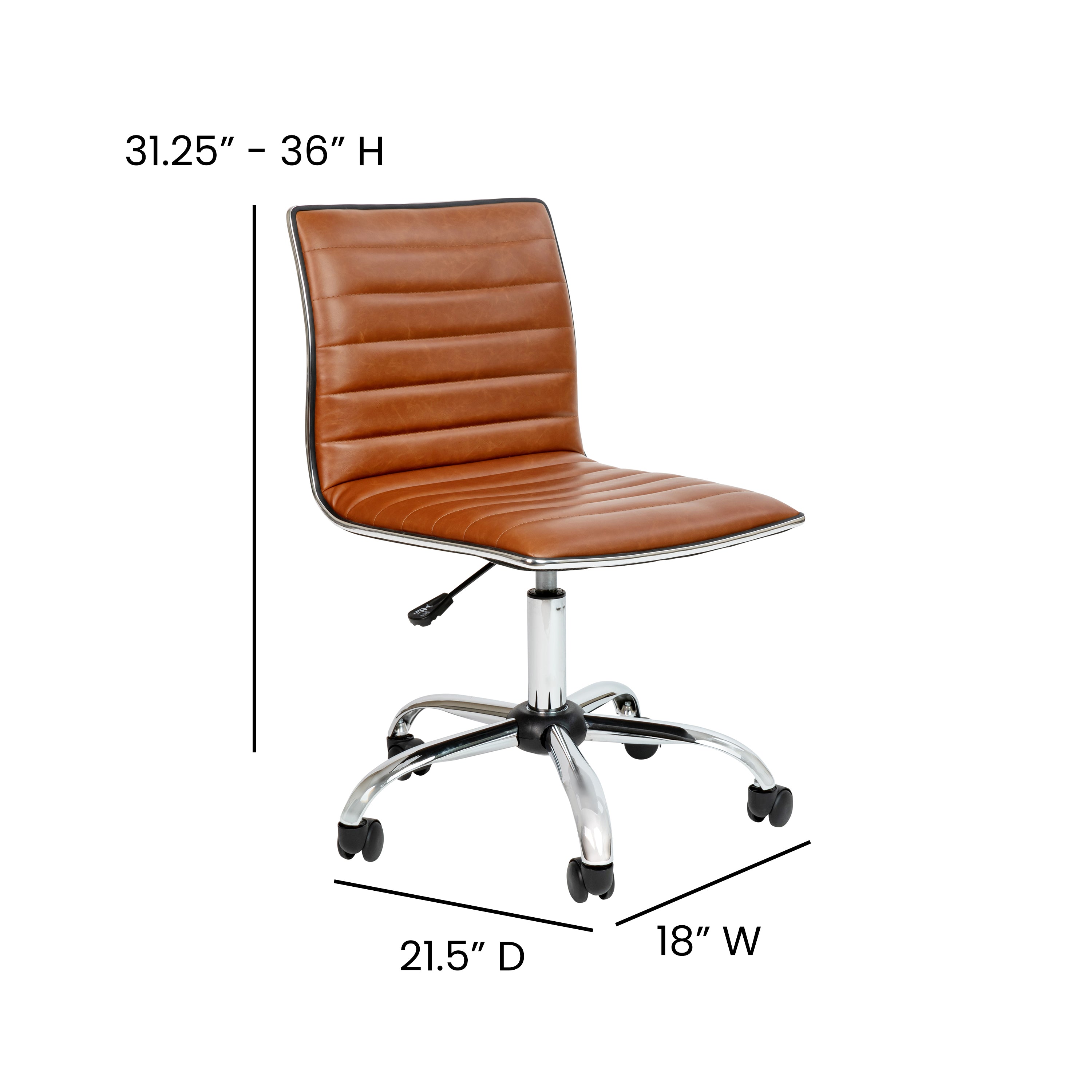 Alan Low Back Designer Armless Brown Ribbed Swivel Task Office Chair
