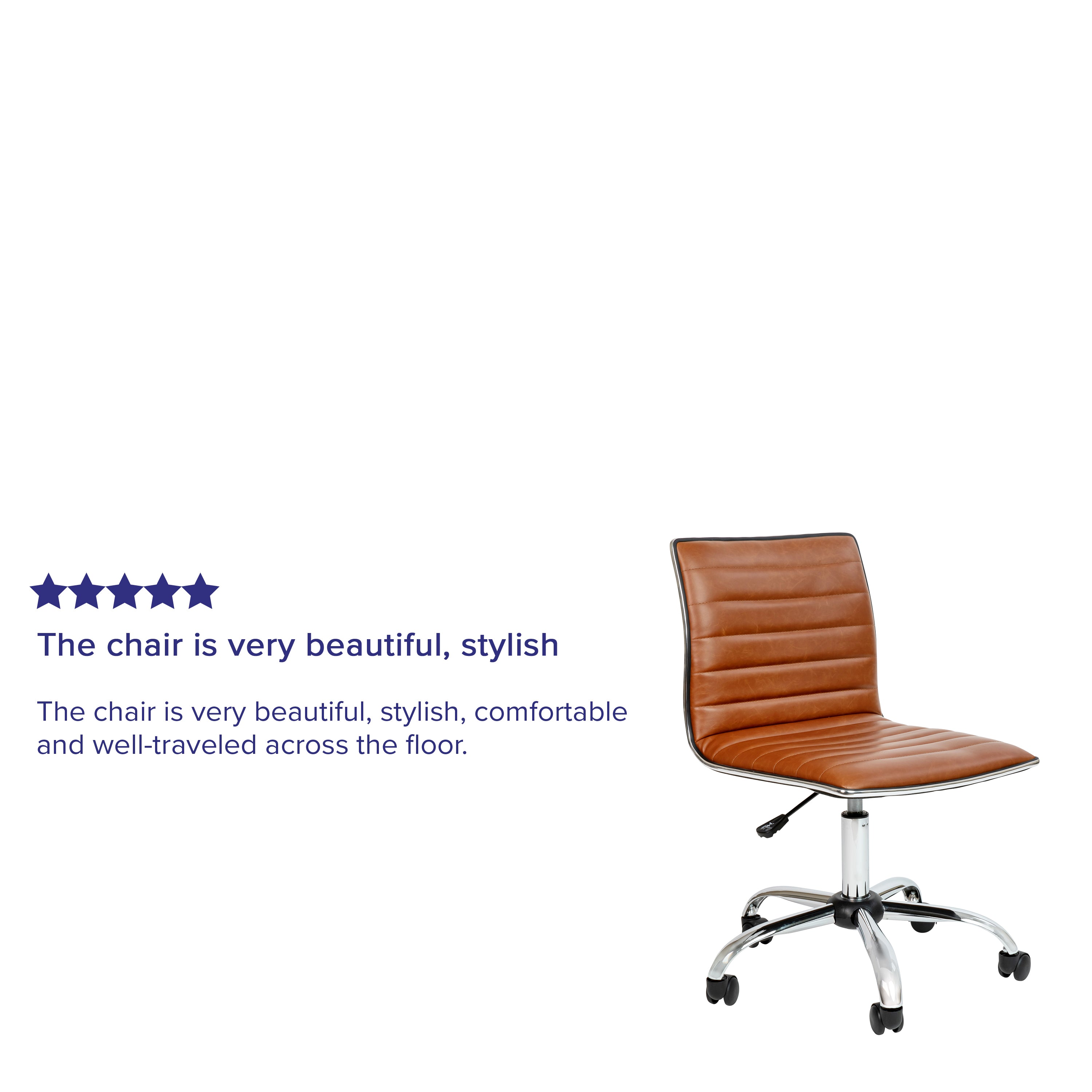 Alan Low Back Designer Armless Brown Ribbed Swivel Task Office Chair