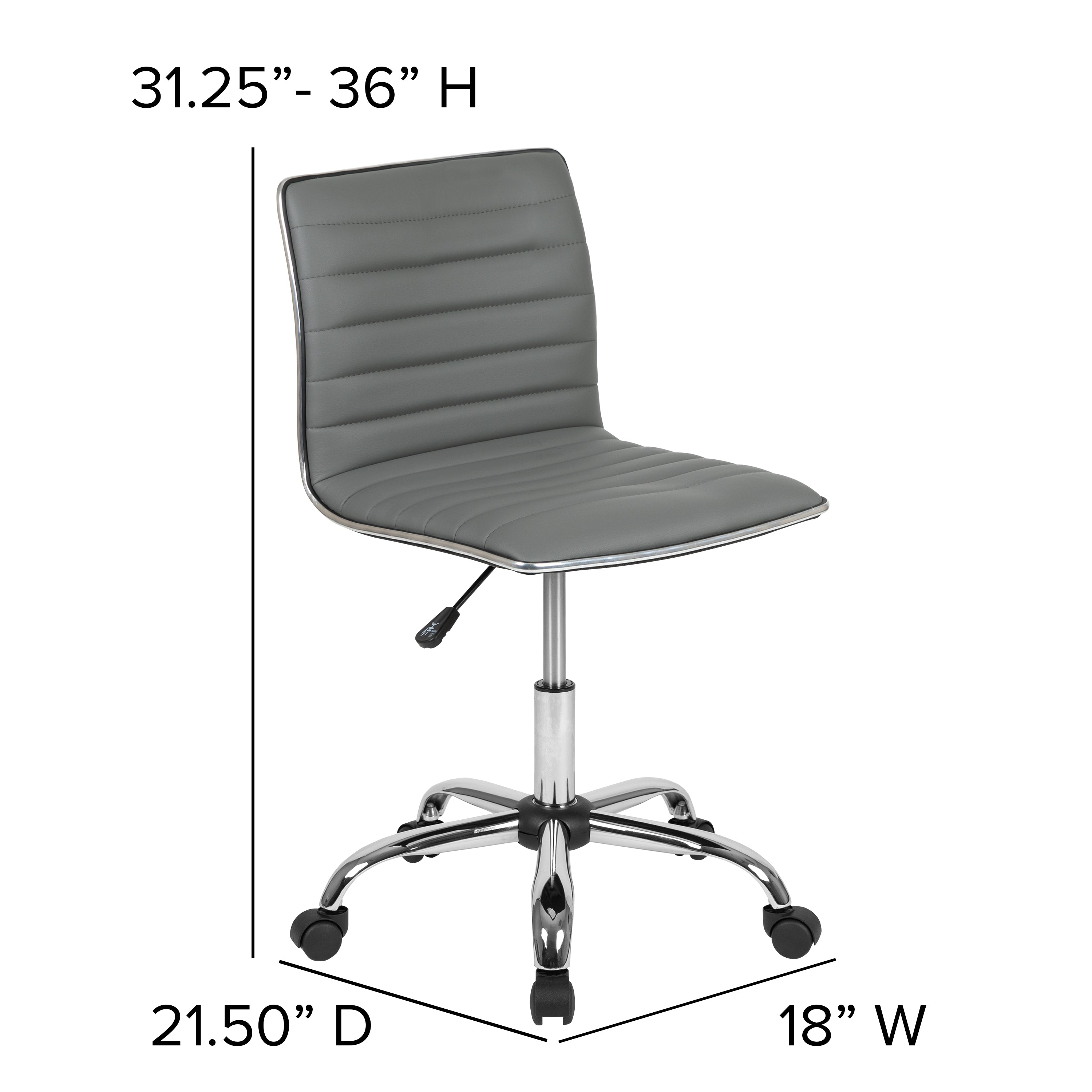 Alan Low Back Designer Armless Light Gray Ribbed Swivel Task Office Chair